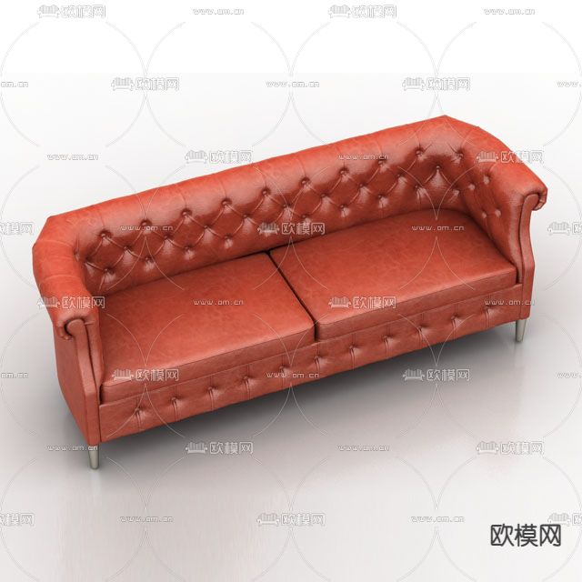 美式复古皮革金属双人沙发免费3d模型下载