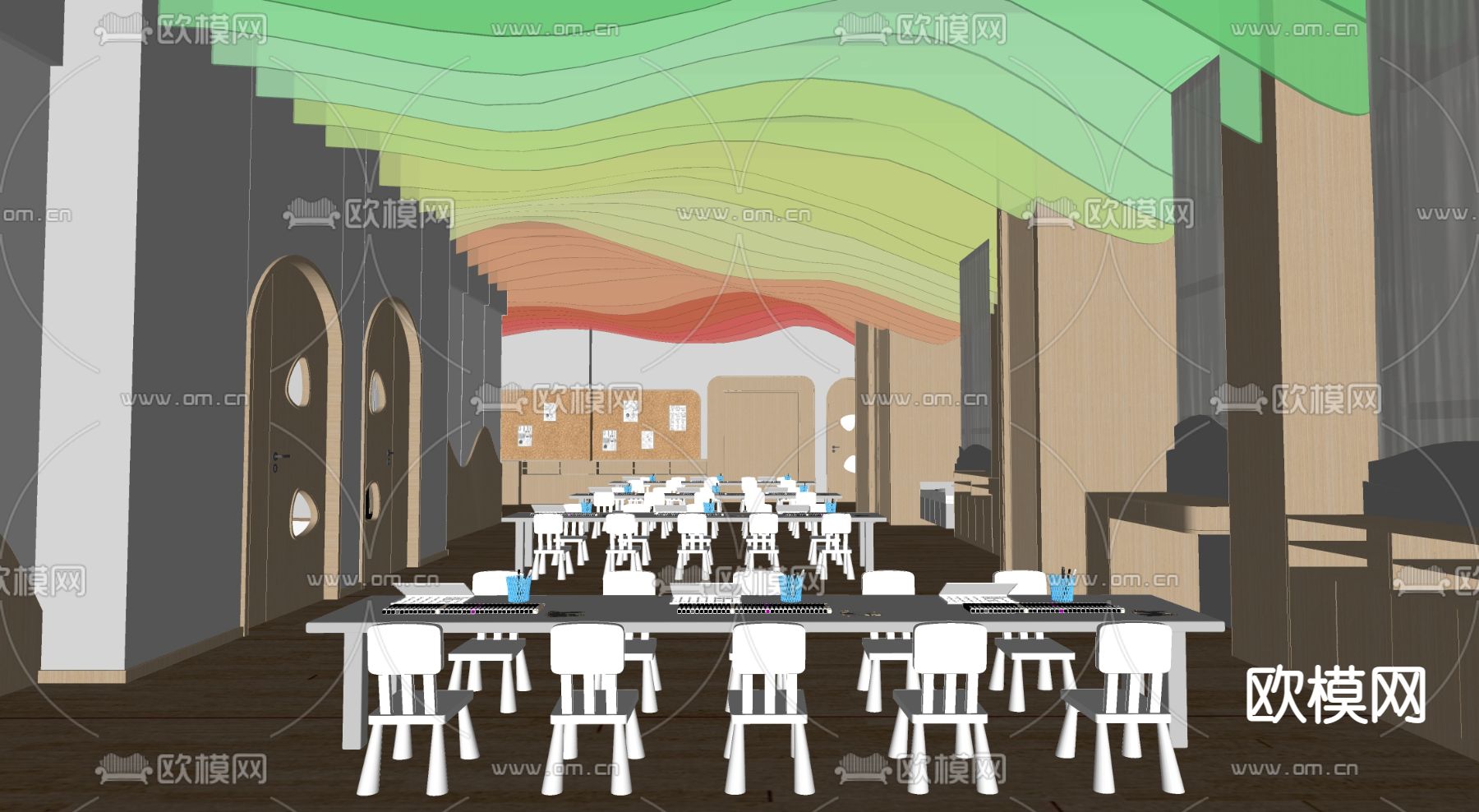 现代幼儿园美术教室su模型