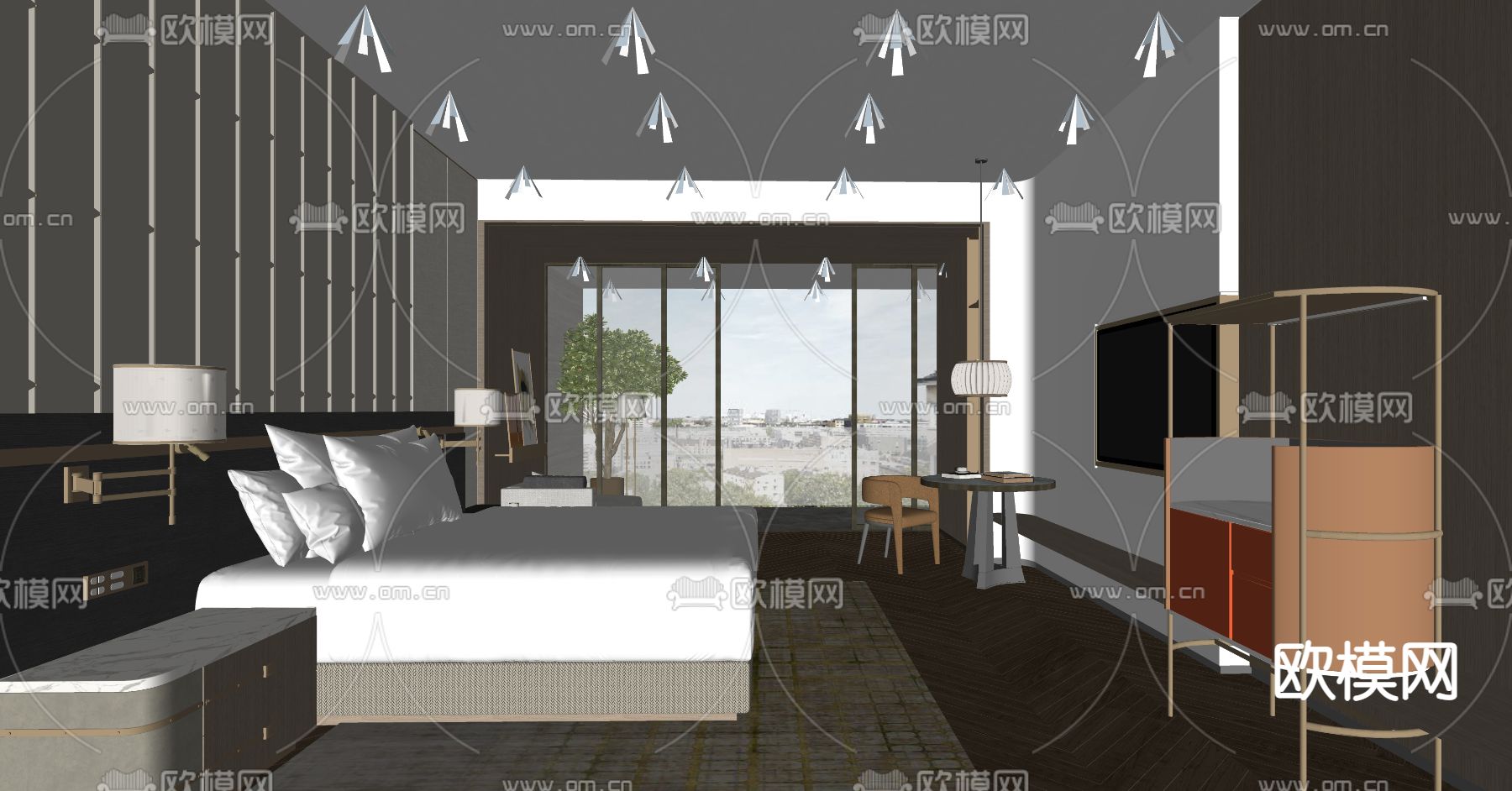 现代酒店客房su模型下载（渲染图2）