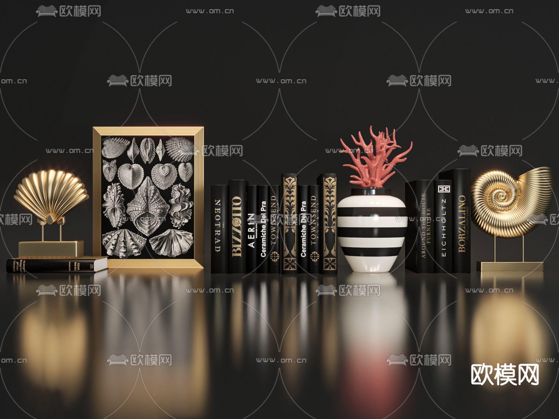 地中海珊瑚贝壳相框饰品摆件3d模型下载