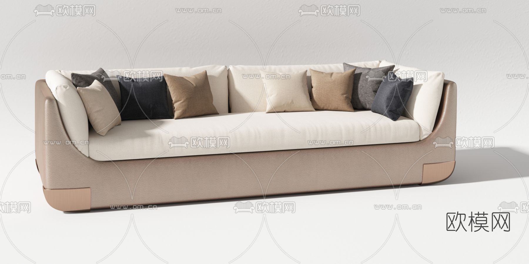 现代奶油色双人沙发3d模型下载（渲染图2）
