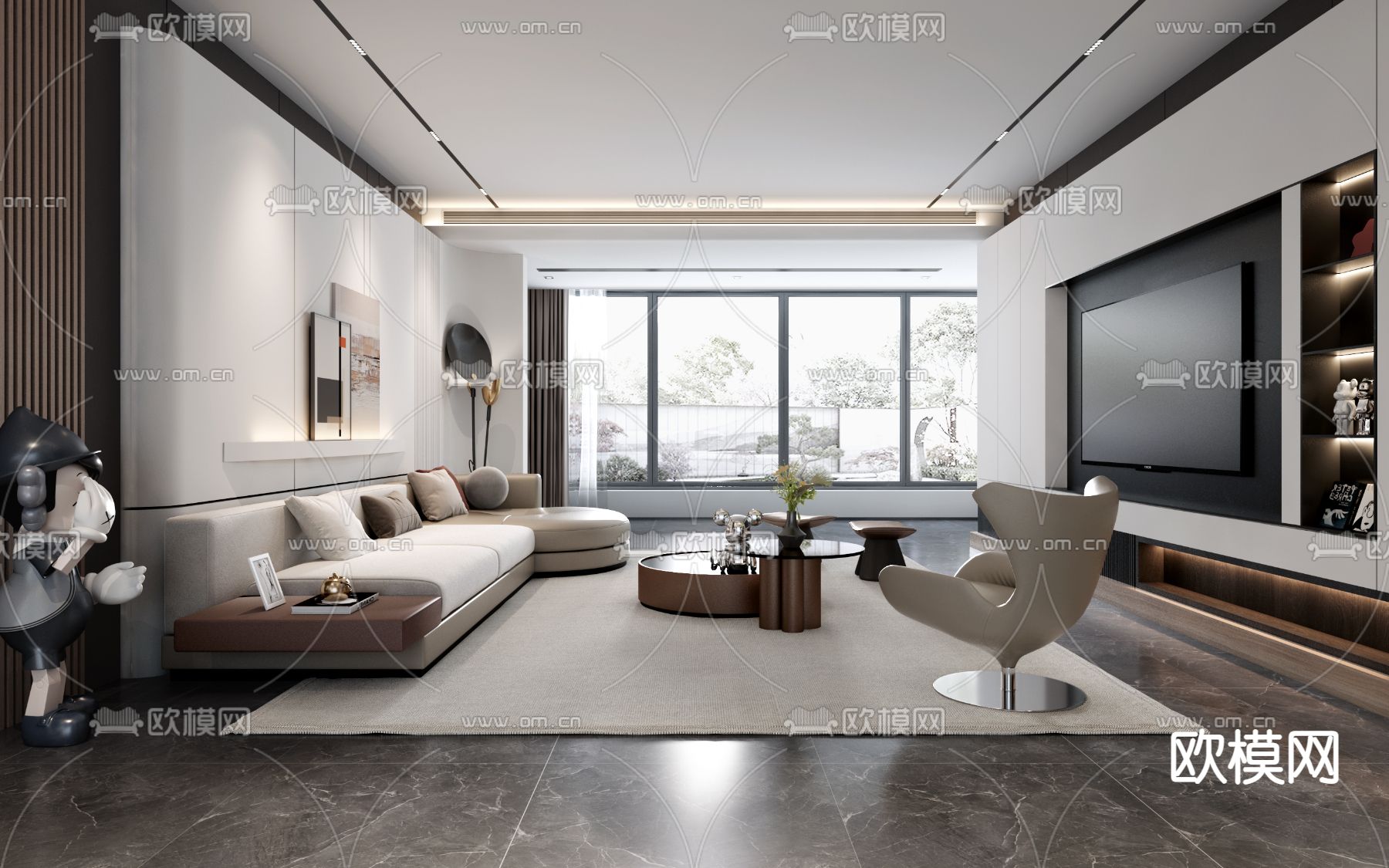现代轻奢客厅餐厅3d模型