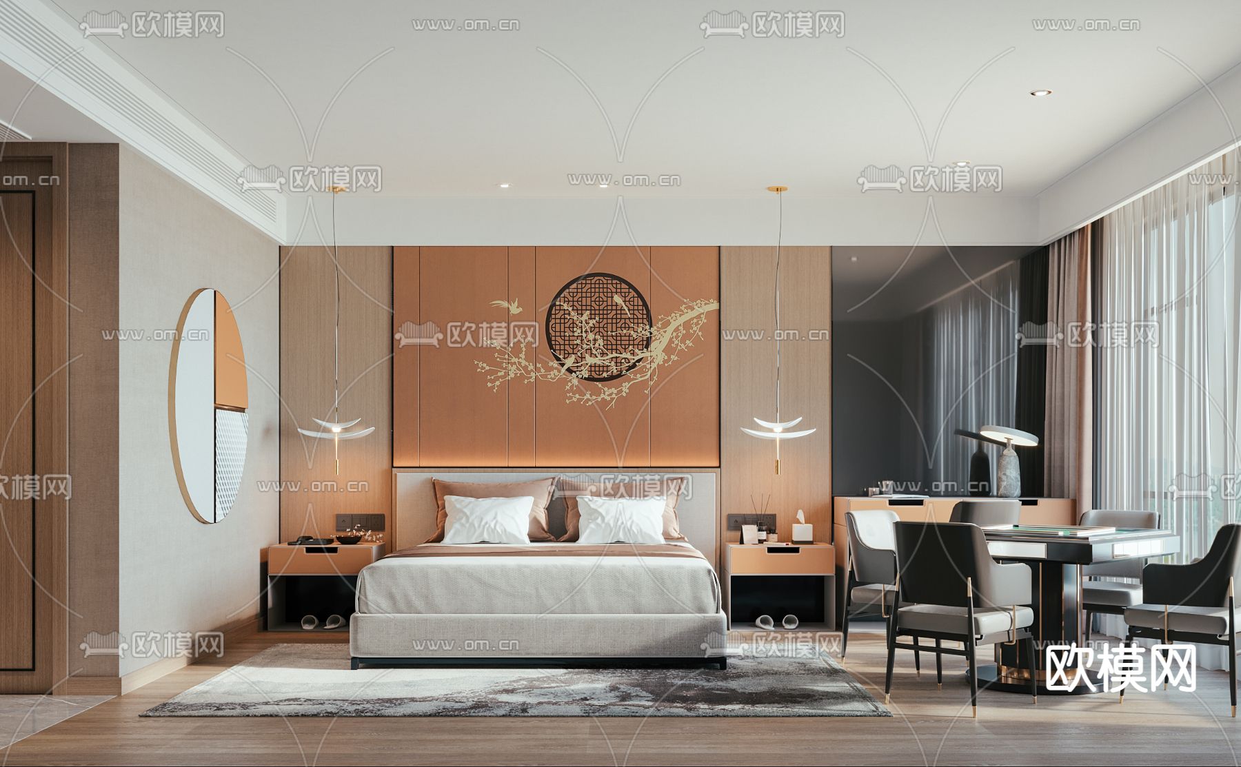 新中式酒店麻将客房3d模型下载（渲染图1）