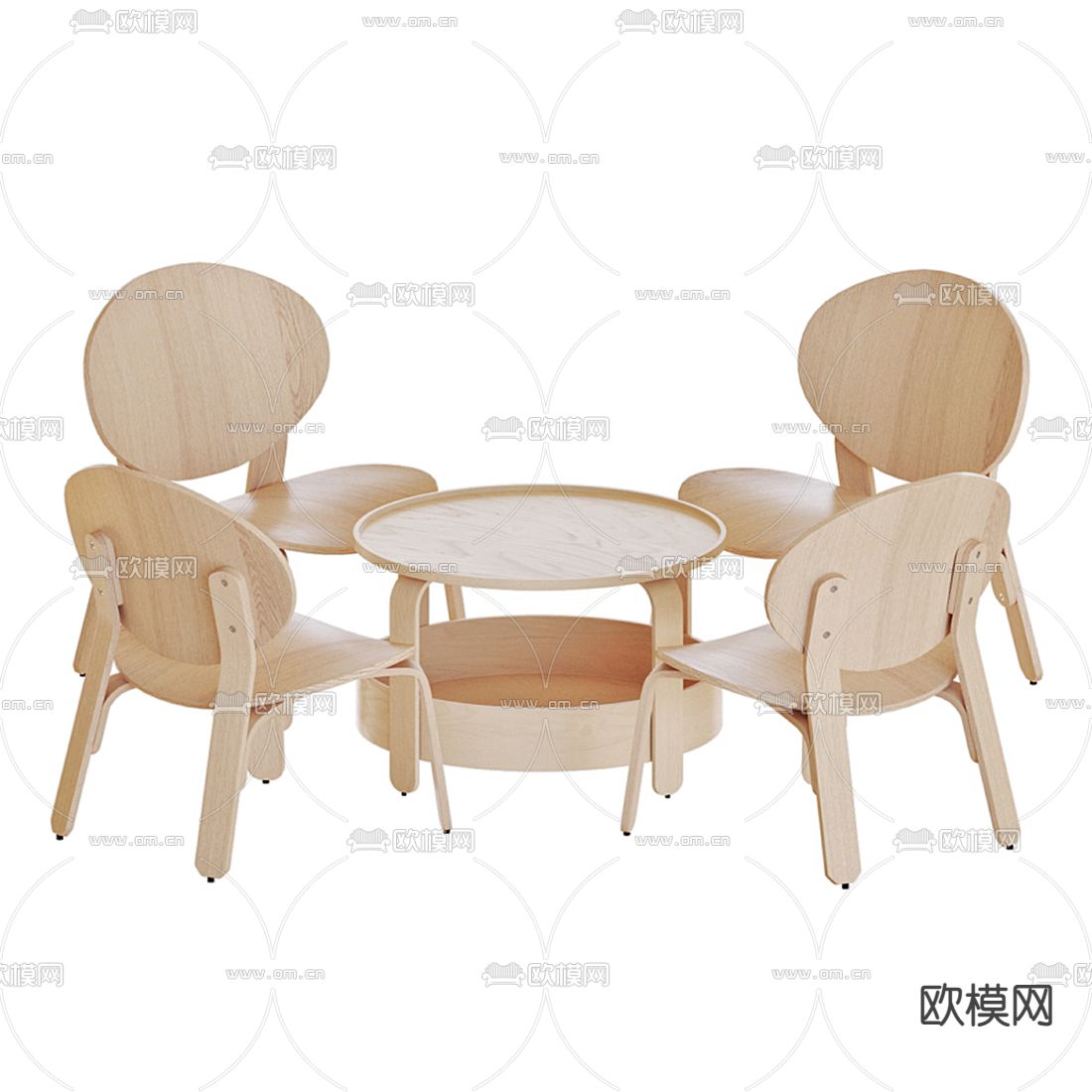 现代儿童桌椅3d模型下载（渲染图1）