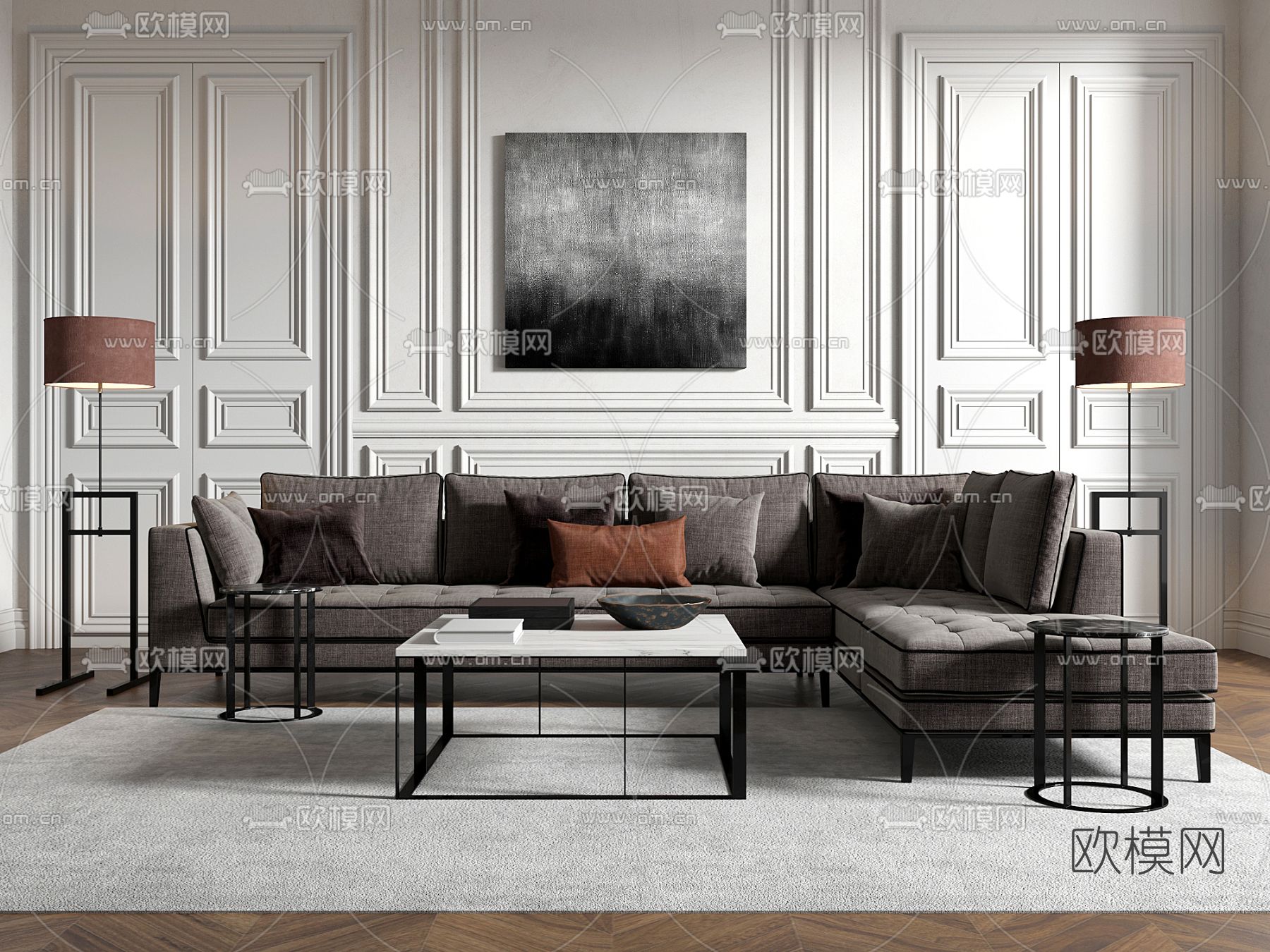 简欧转角多人沙发3d模型下载