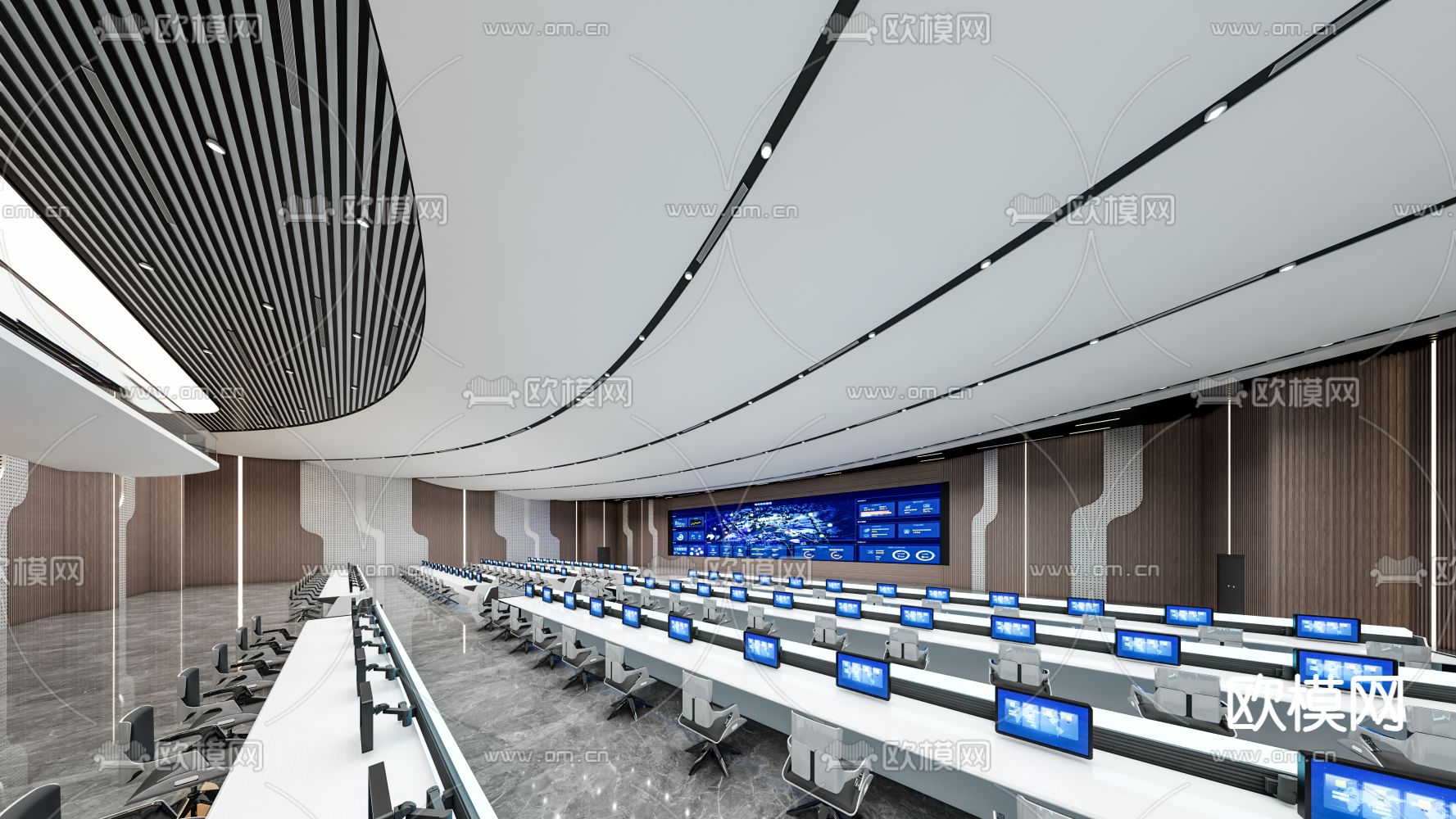 现代监控室su模型下载（渲染图1）