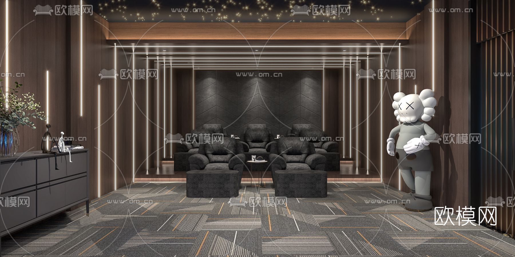 现代视听室影音室3d模型下载