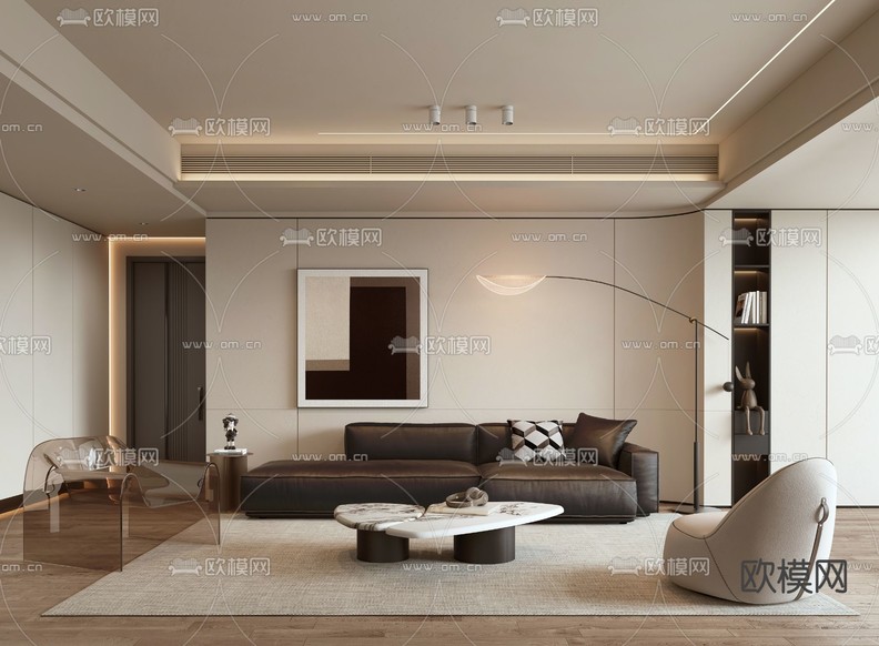现代简约皮革沙发组合3d模型下载_ID11951510_3dmax免费模型-欧模网