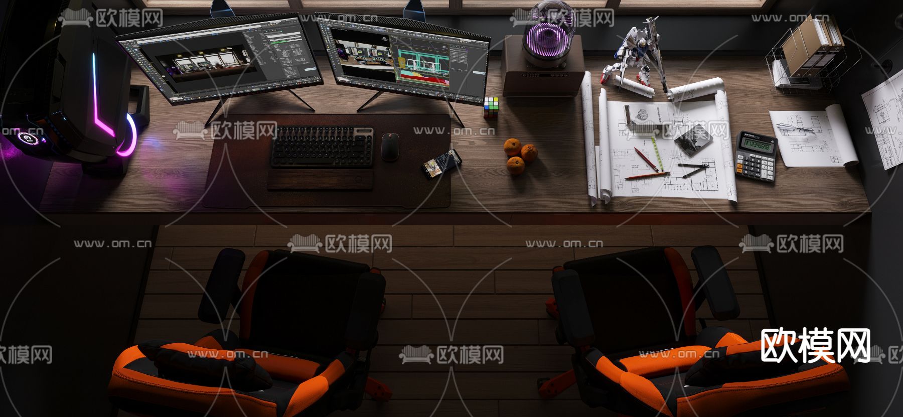 战后风书房3d模型下载（渲染图2）