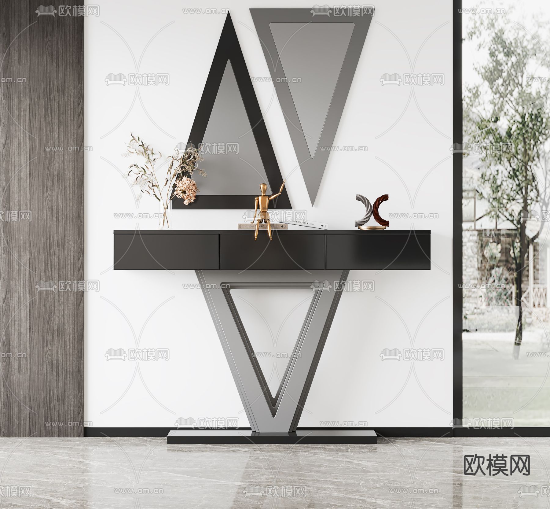 现代三角形玄关端景条案3d模型下载