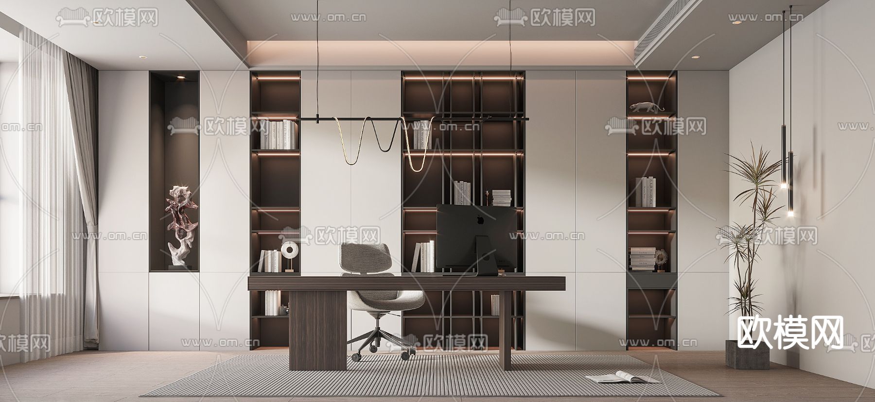 现代轻奢书房3d模型下载