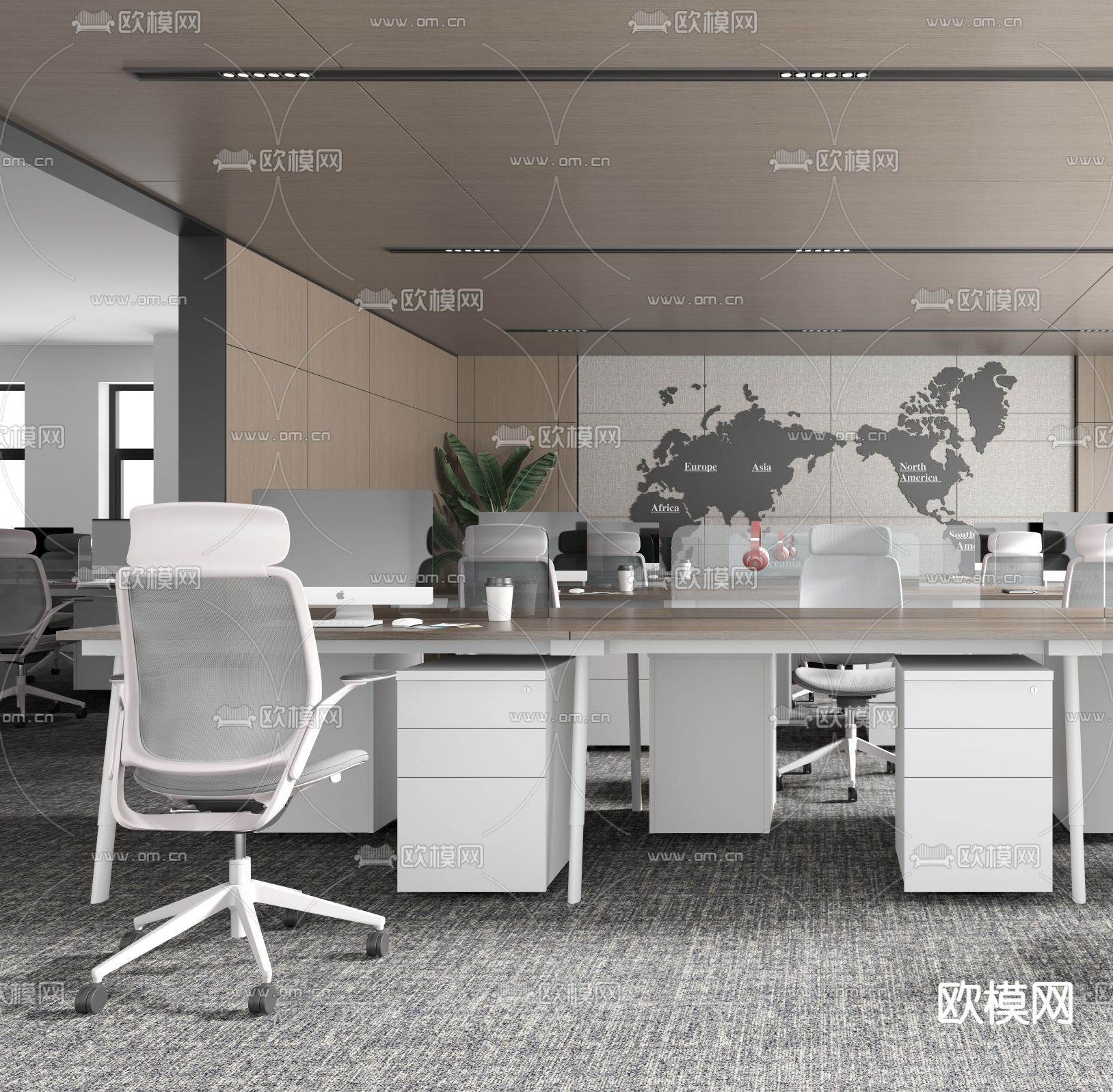 现代敞开式办公室3d模型