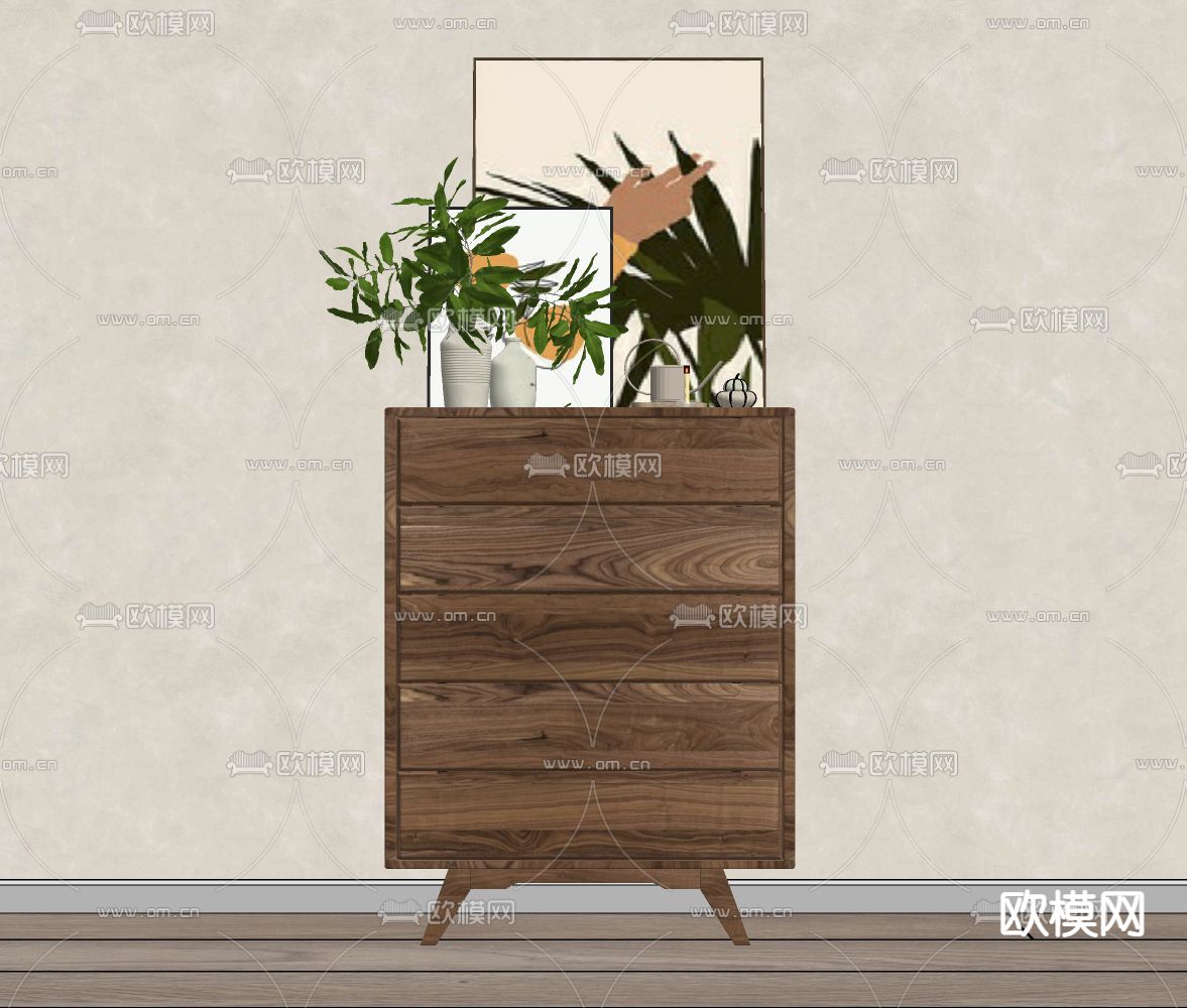 北欧实木装饰柜su模型下载（渲染图2）