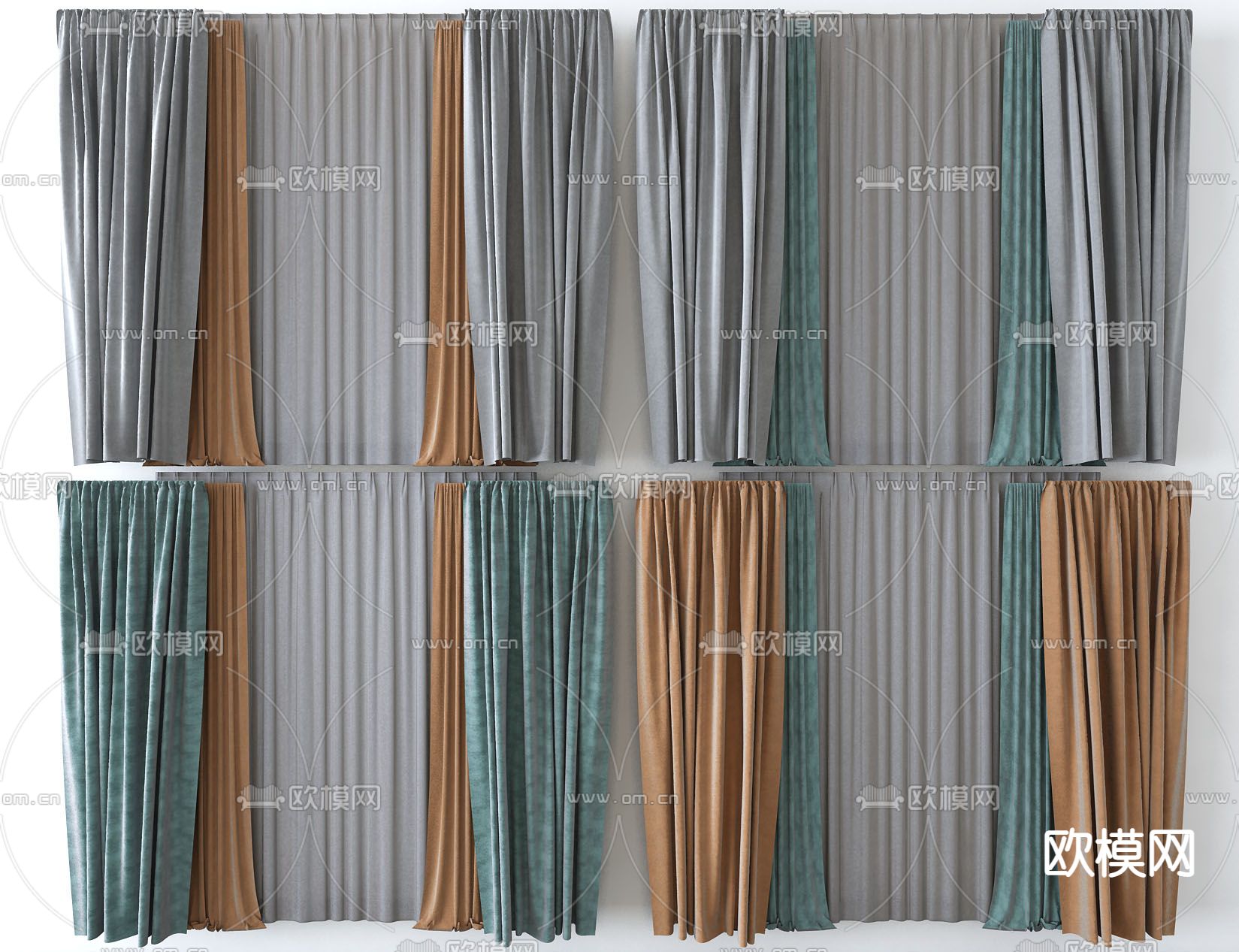 现代布艺窗帘3d模型下载