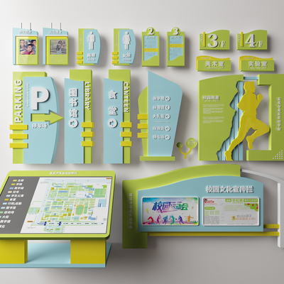 现代校园指示牌标识牌su模型 