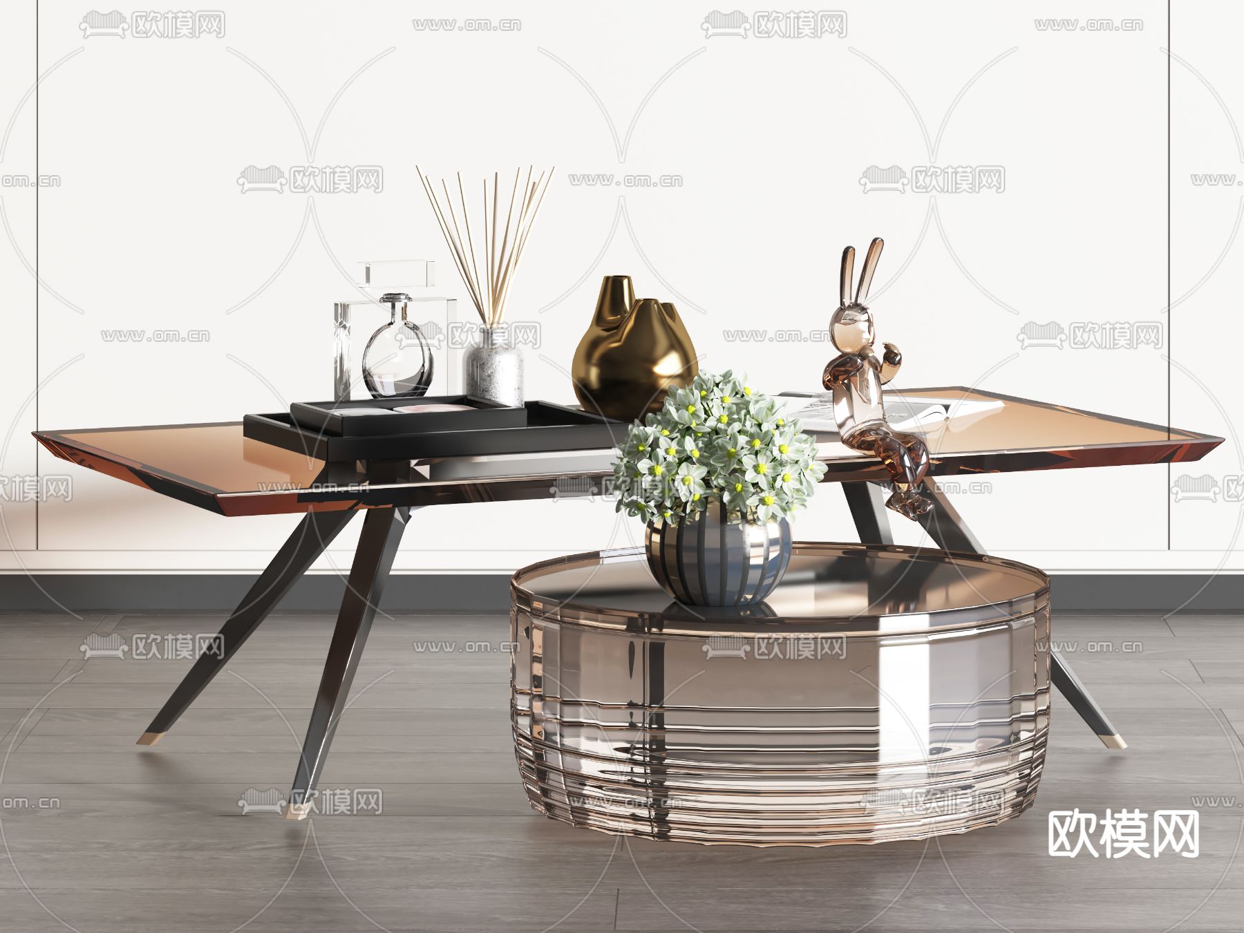 现代玻璃茶几3d模型下载