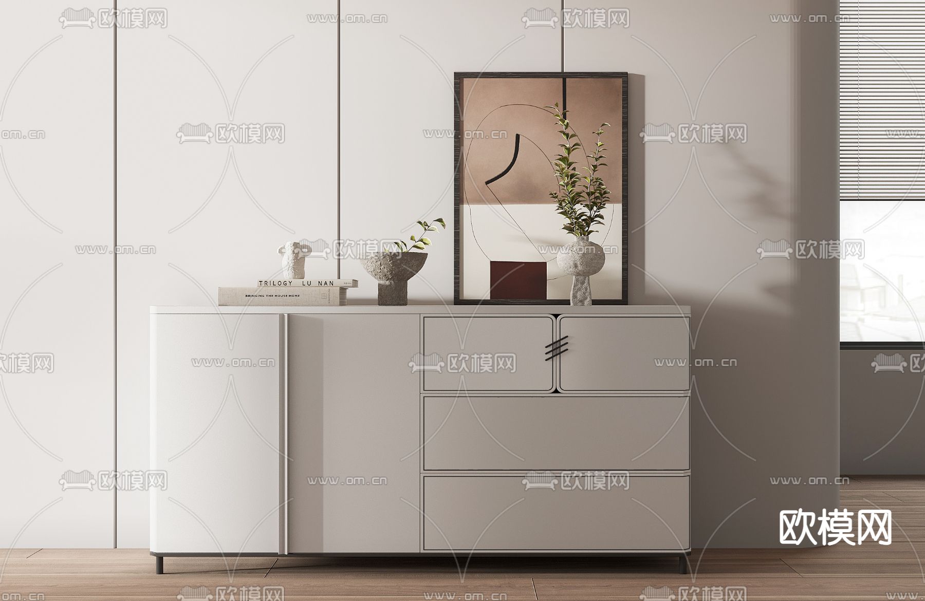 现代轻奢边柜3d模型下载