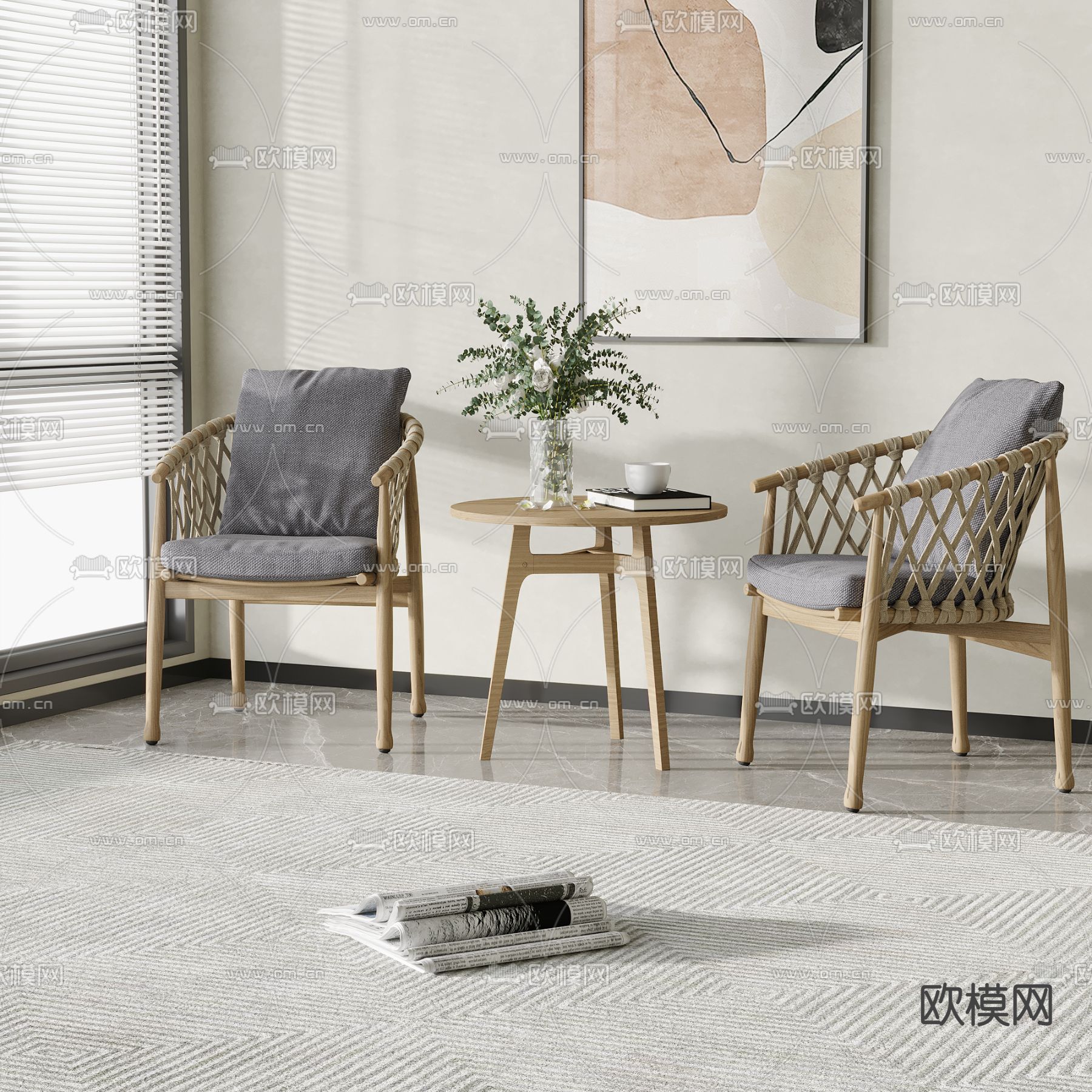 北欧藤编户外椅3d模型下载