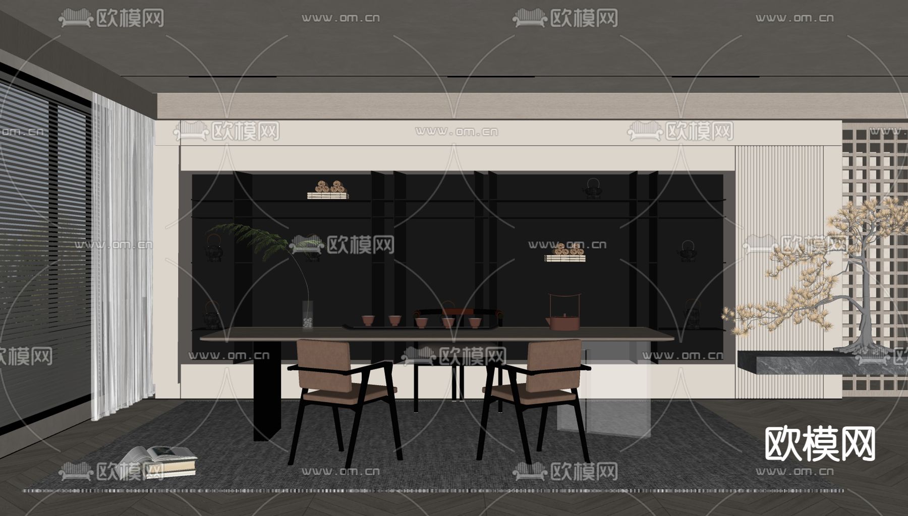 现代茶桌椅su模型下载（渲染图3）