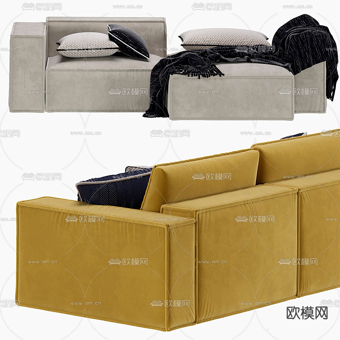 北欧可拉伸沙发床3d模型下载（渲染图2）