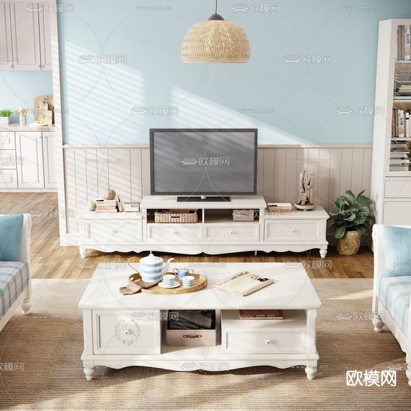 简欧电视柜茶几3d模型下载