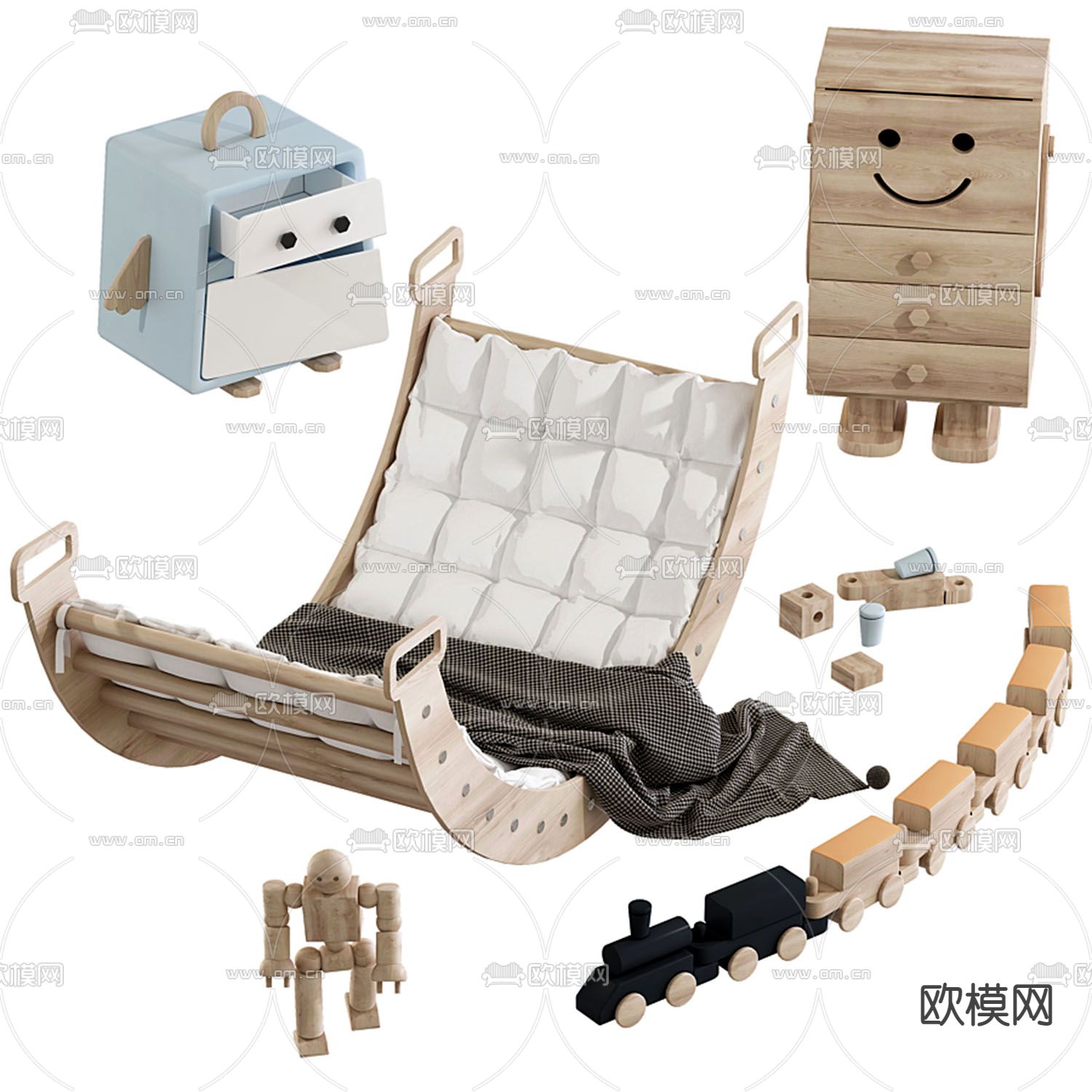 北欧实木儿童柜3d模型