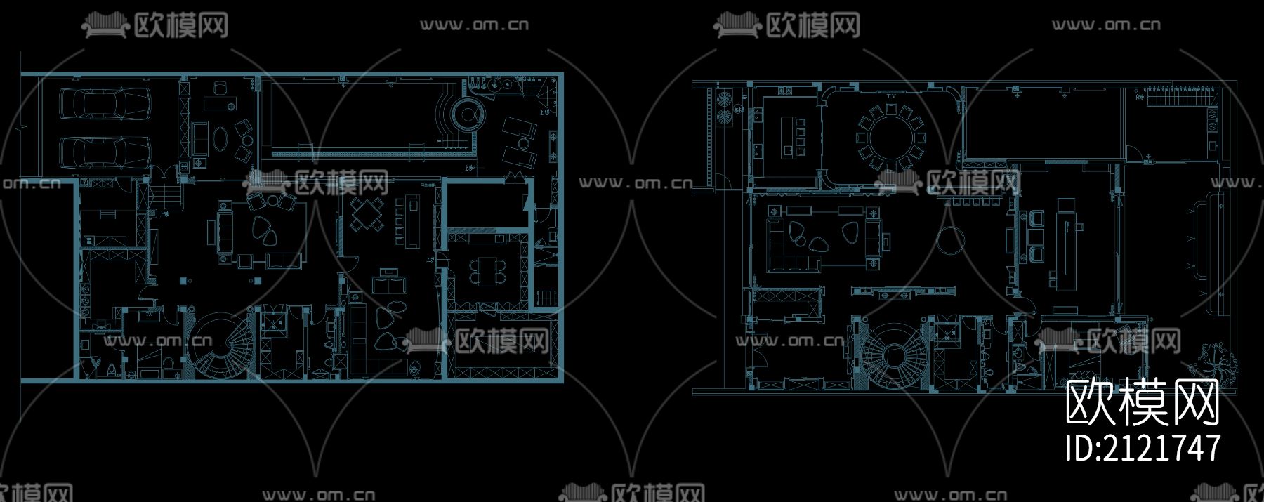 别墅平面方案cad图库下载（渲染图5）