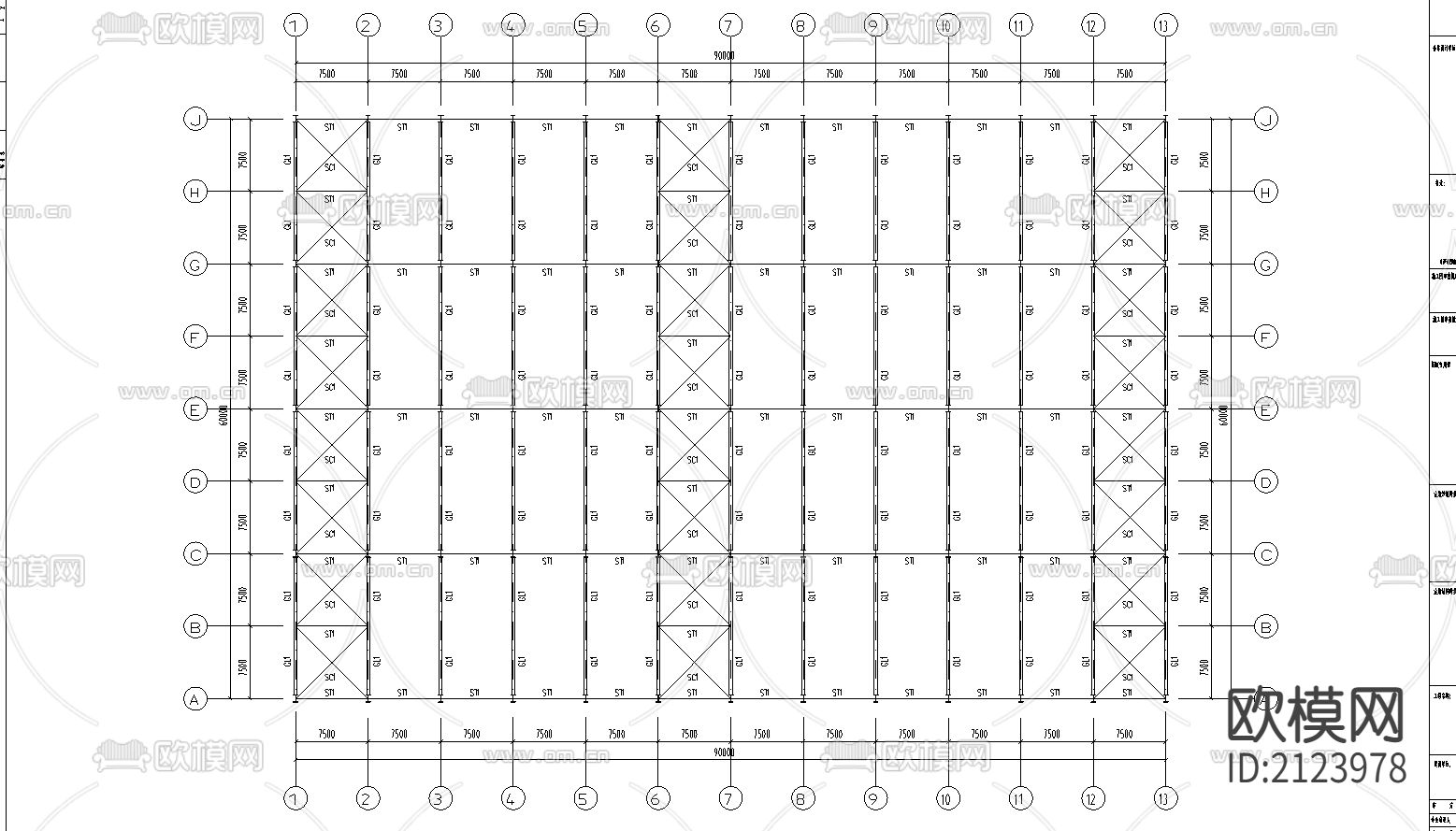 某钢结构工程仓库cad施工图下载（渲染图2）