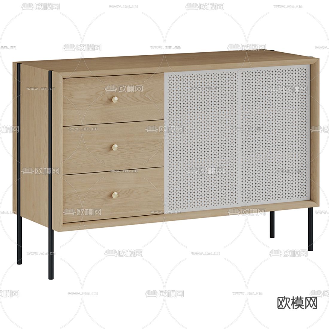 北欧实木边柜3d模型下载（渲染图2）