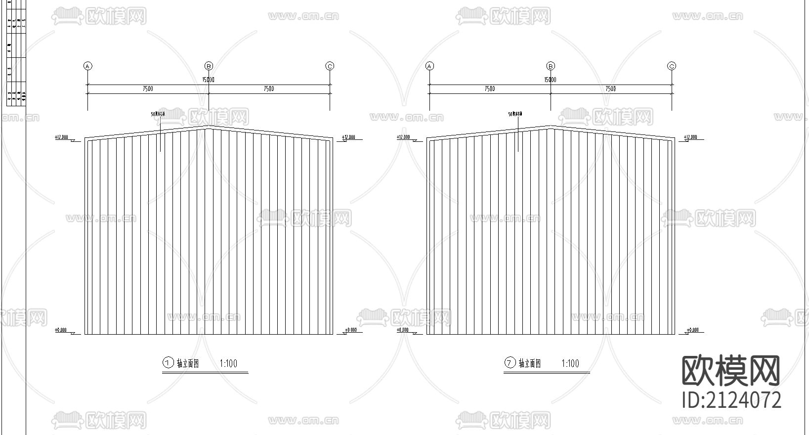 15米×40米钢结构工程CAD施工图下载（渲染图4）
