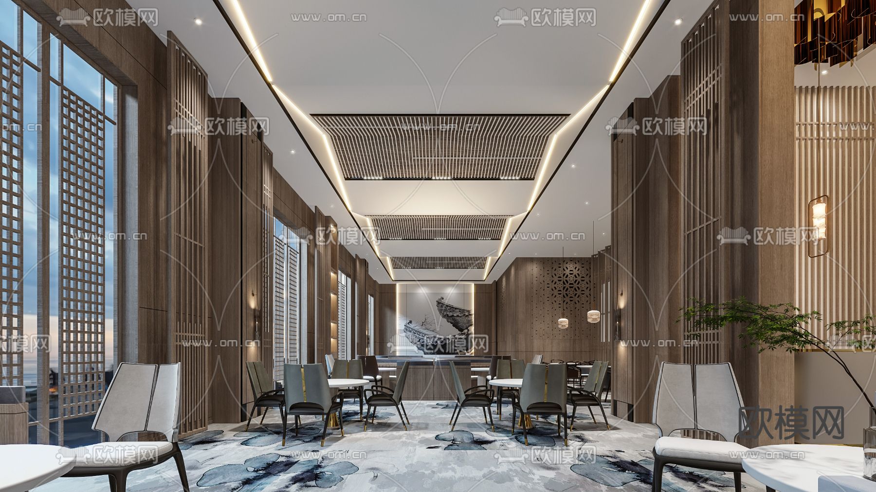 新中式酒店中餐厅3d模型