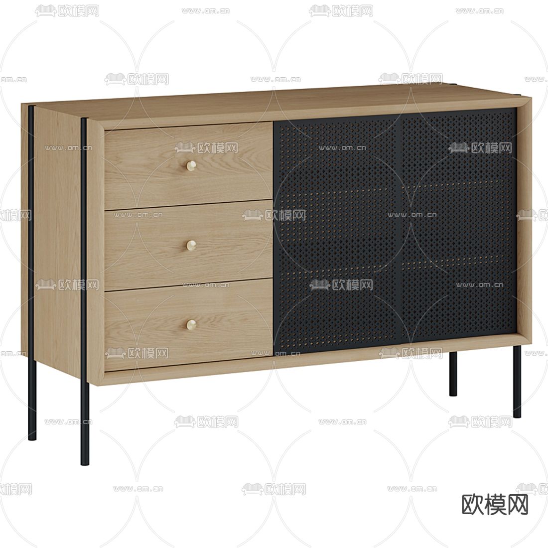北欧实木边柜3d模型下载（渲染图1）