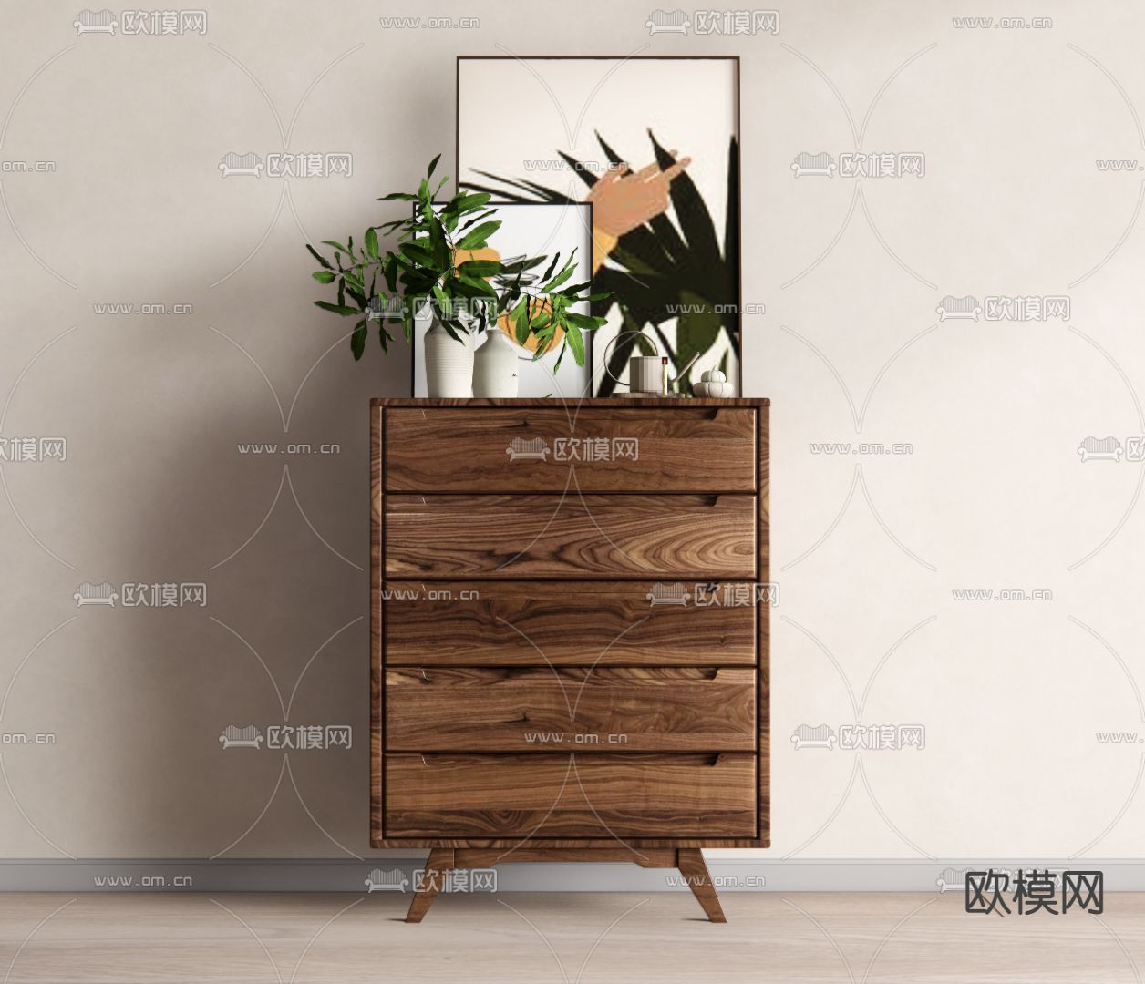 北欧实木装饰柜su模型下载（渲染图1）