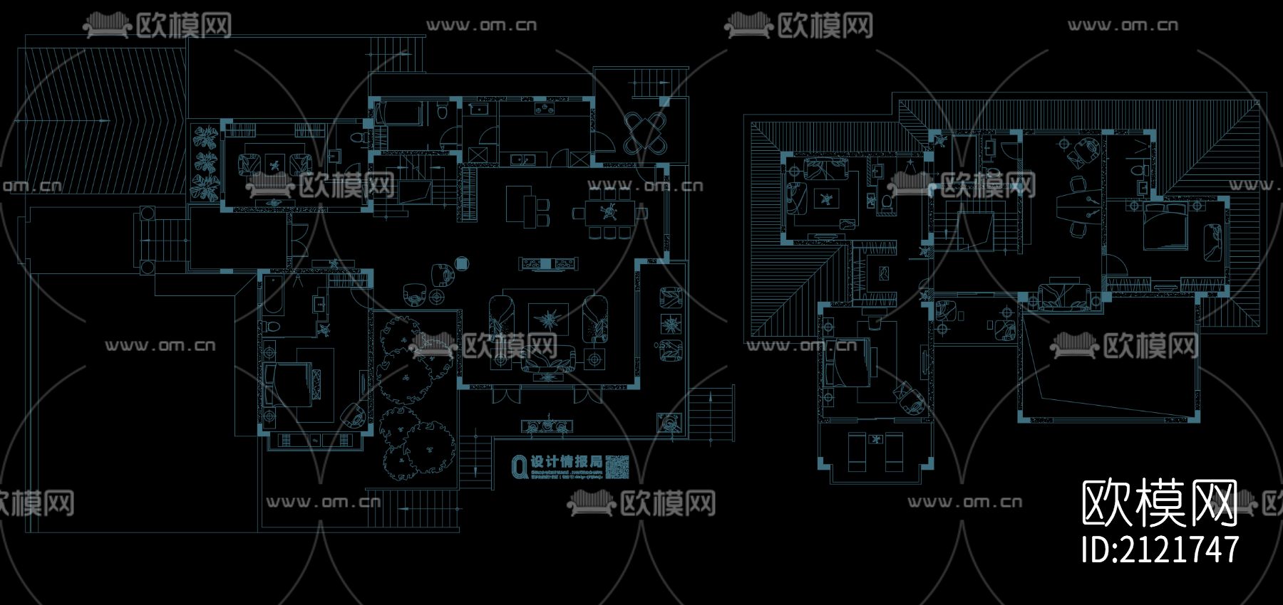 别墅平面方案cad图库下载（渲染图8）