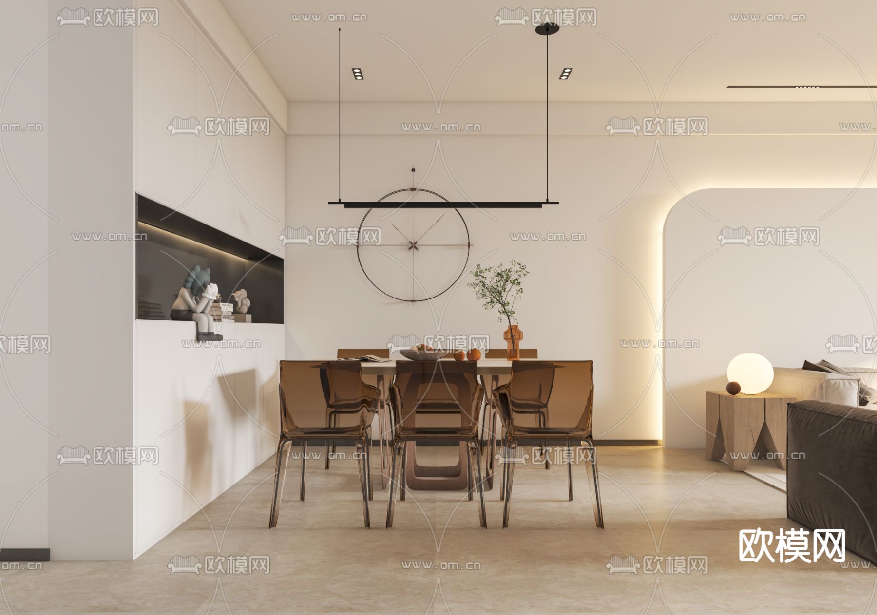 奶油风客餐厅3d模型下载（渲染图2）