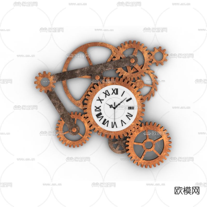 工业风铁艺齿轮挂钟免费3d模型下载