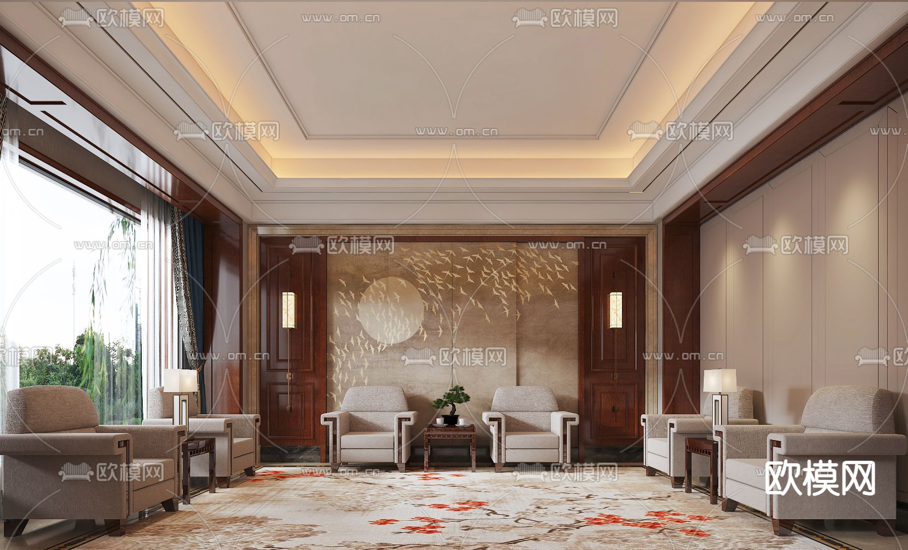 新中式酒店宴会厅3d模型下载（渲染图4）