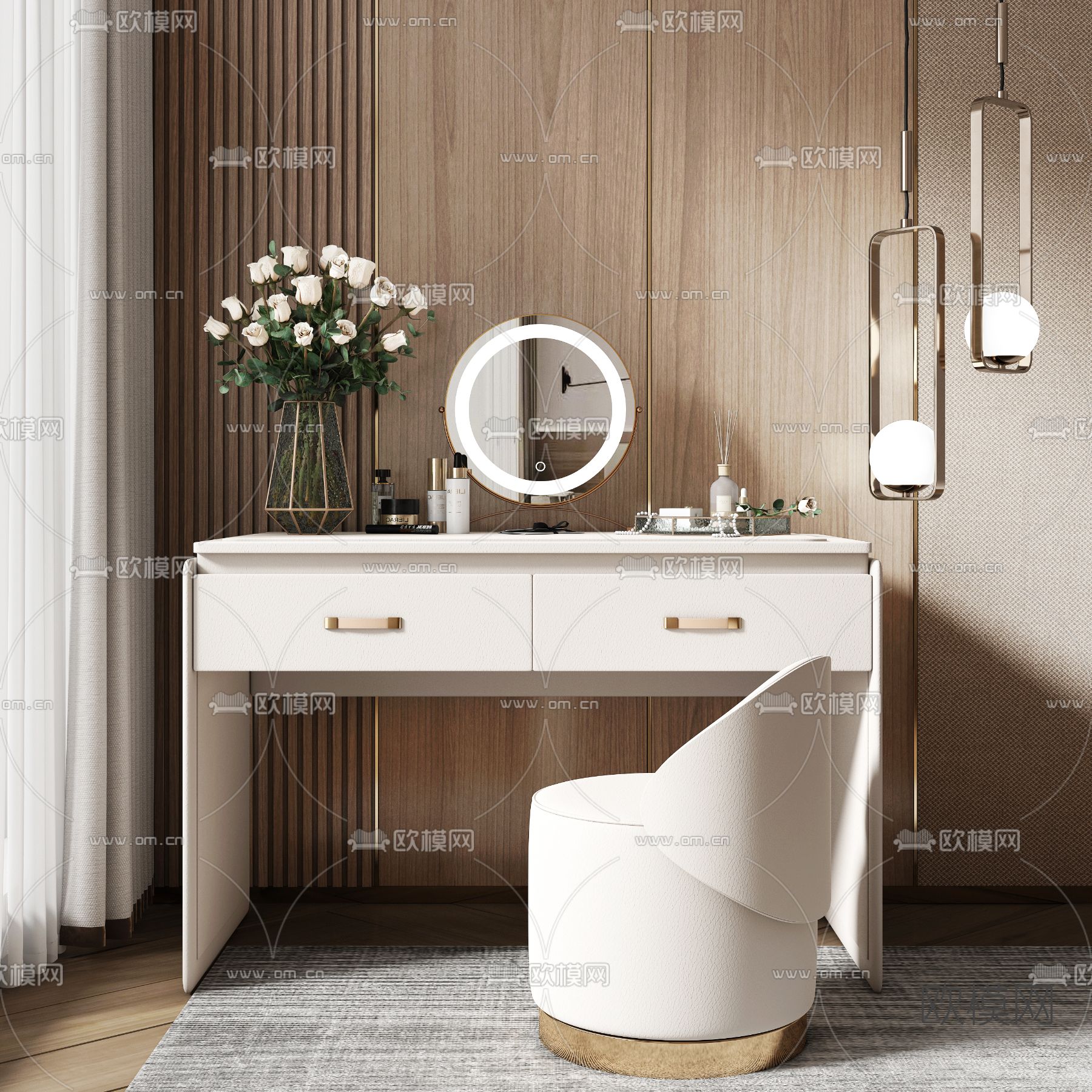 现代轻奢梳妆台3d模型下载