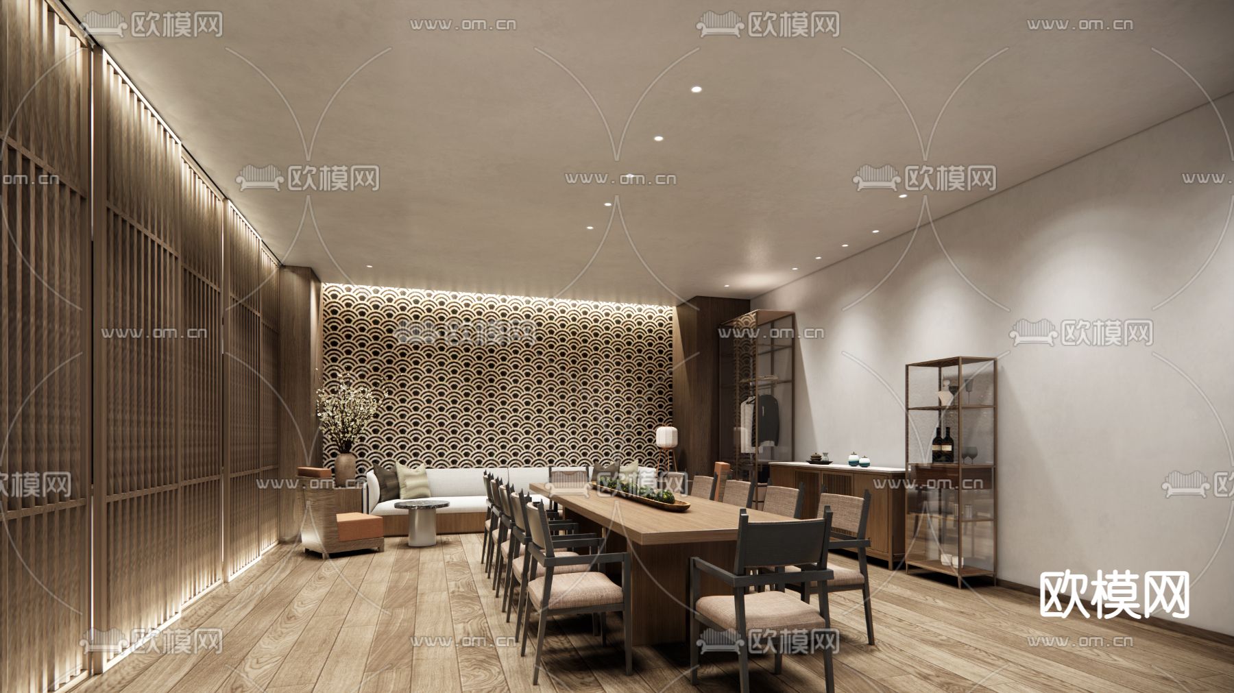 新中式餐厅包厢su模型下载（渲染图1）