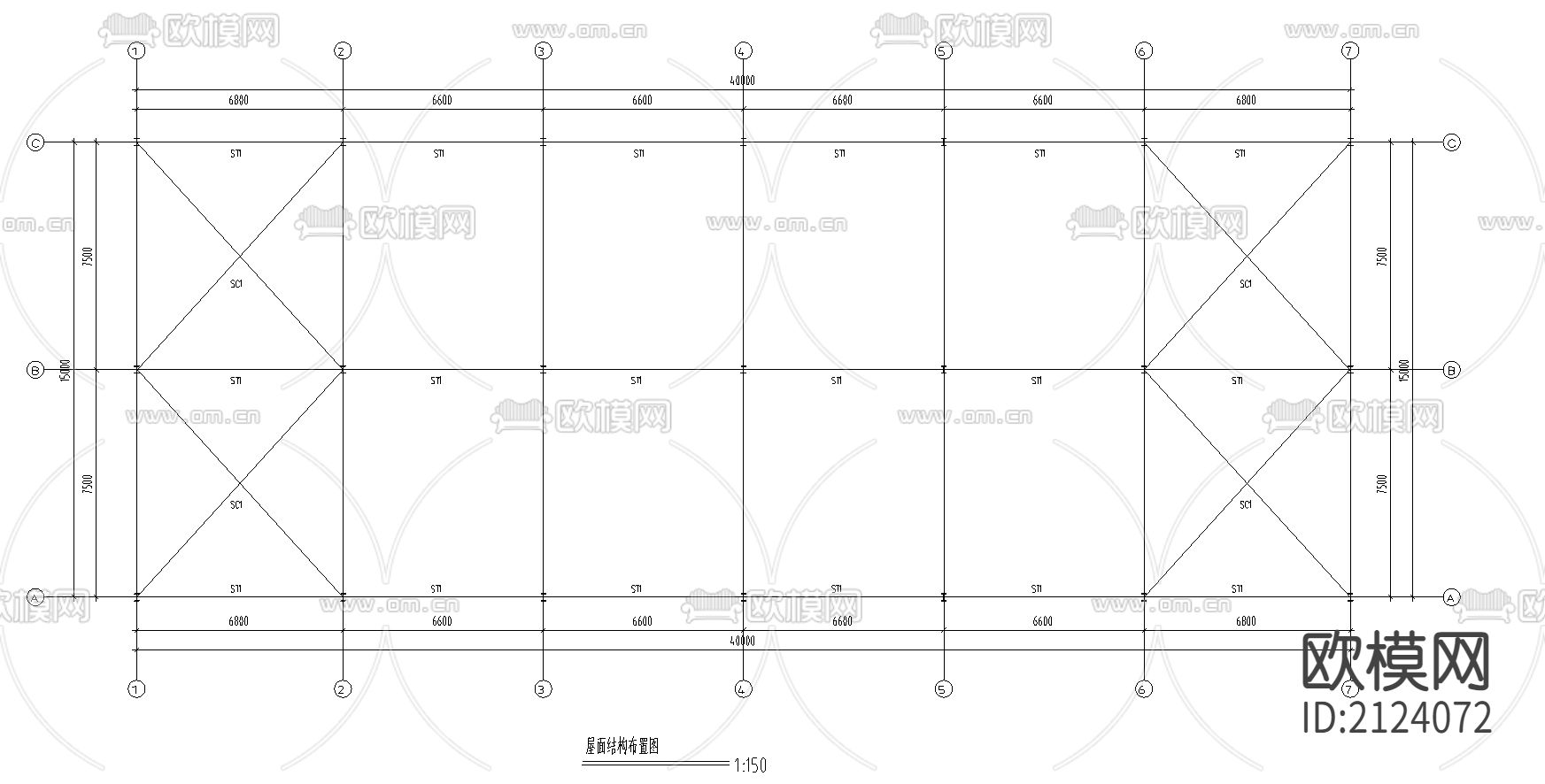 15米×40米钢结构工程CAD施工图下载（渲染图2）