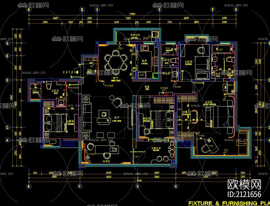 家装样板房cad图纸下载（渲染图3）