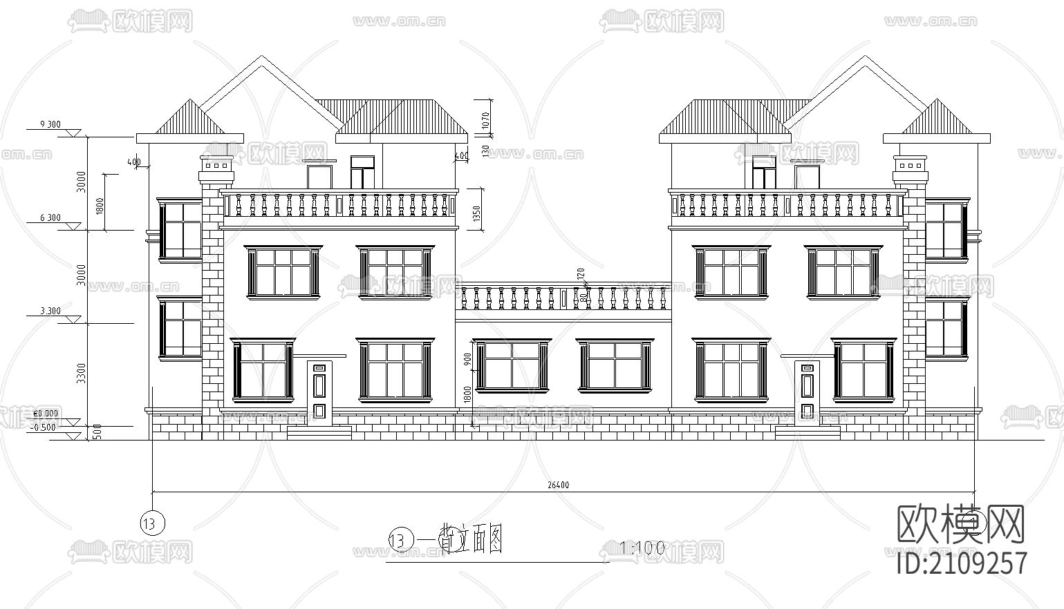 别墅建筑cad施工图下载（渲染图4）