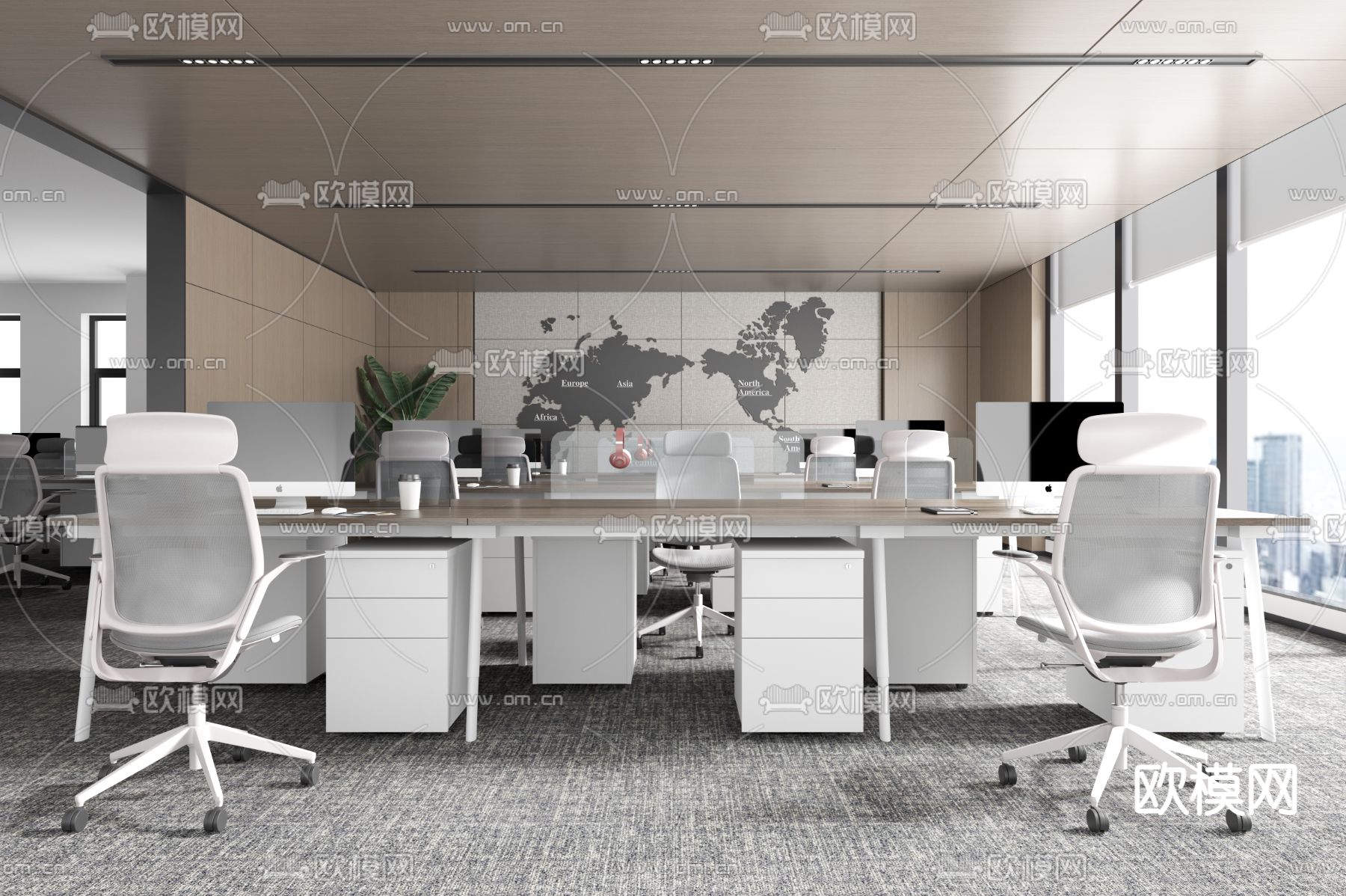现代敞开式办公室3d模型
