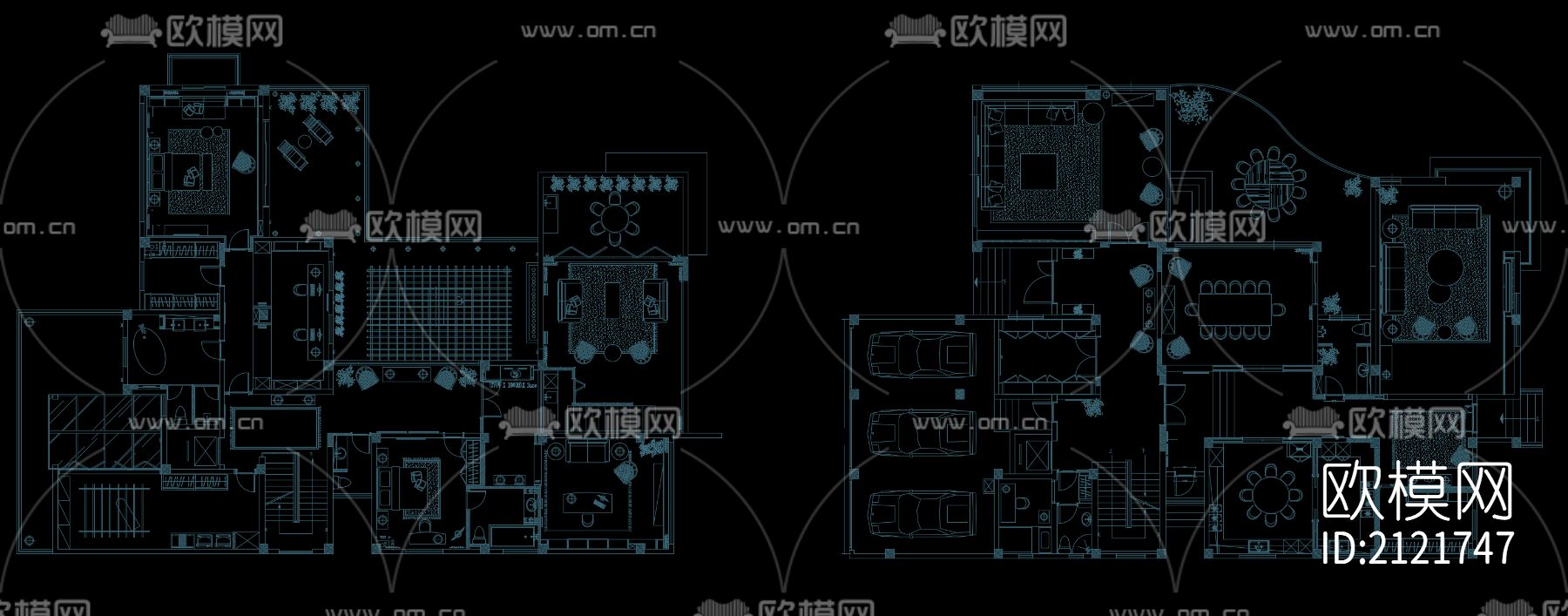 别墅平面方案cad图库下载（渲染图9）