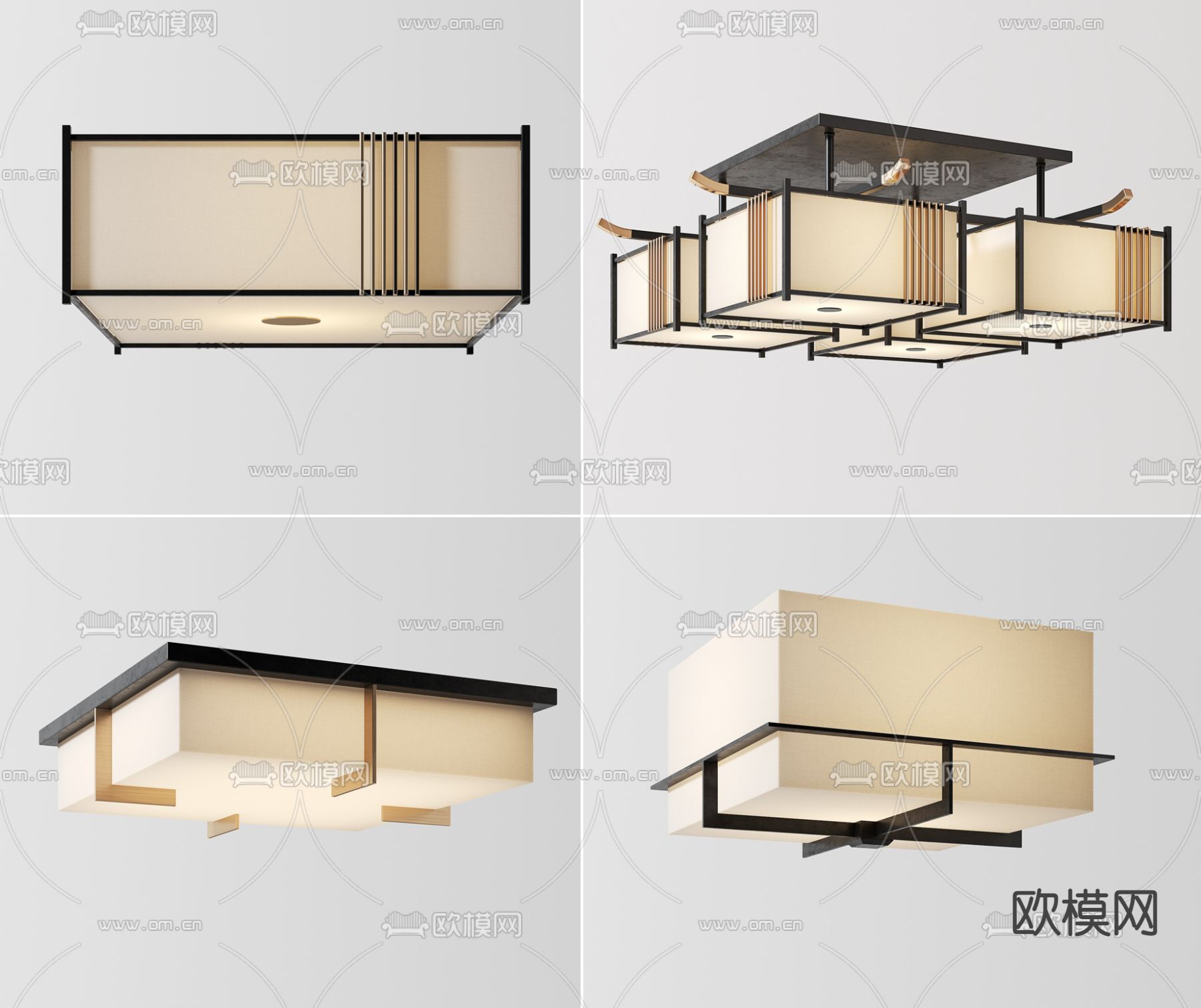 新中式轻奢吸顶灯su模型下载（渲染图1）