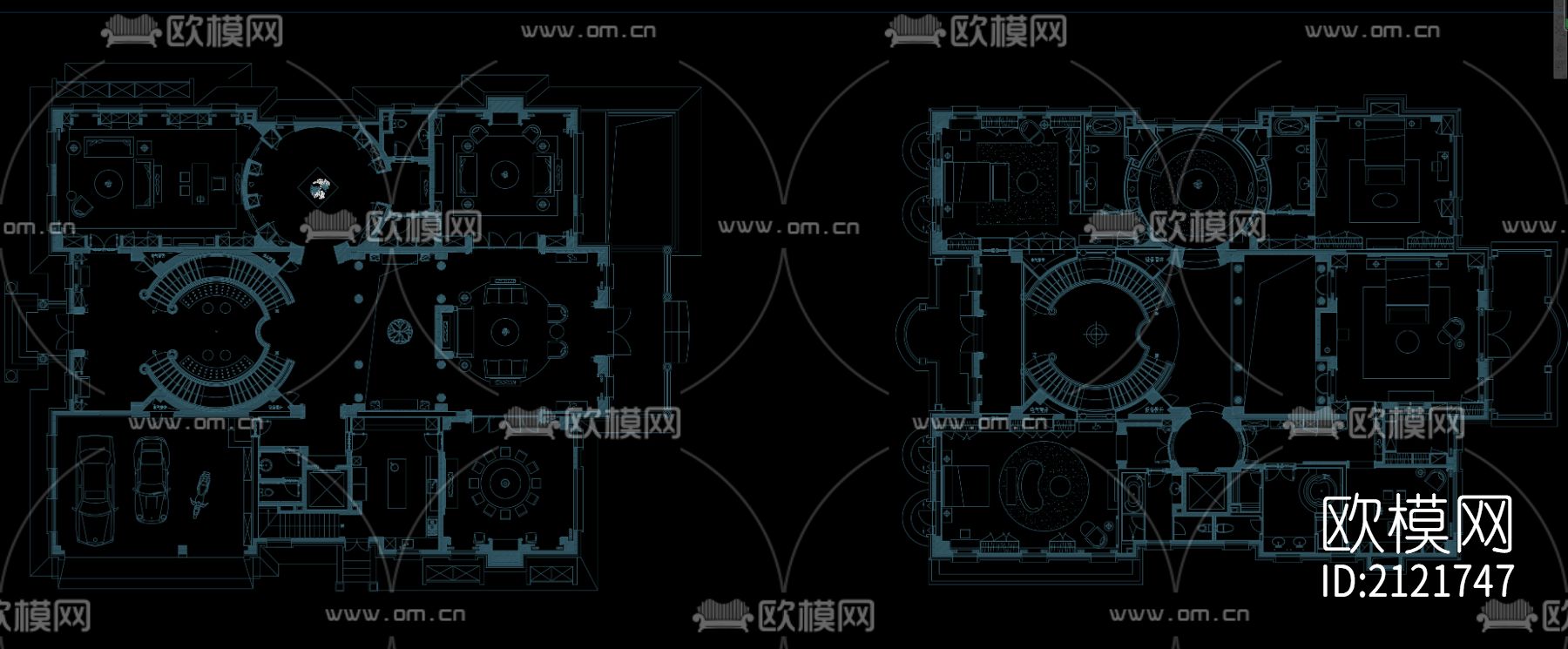 别墅平面方案cad图库下载（渲染图4）