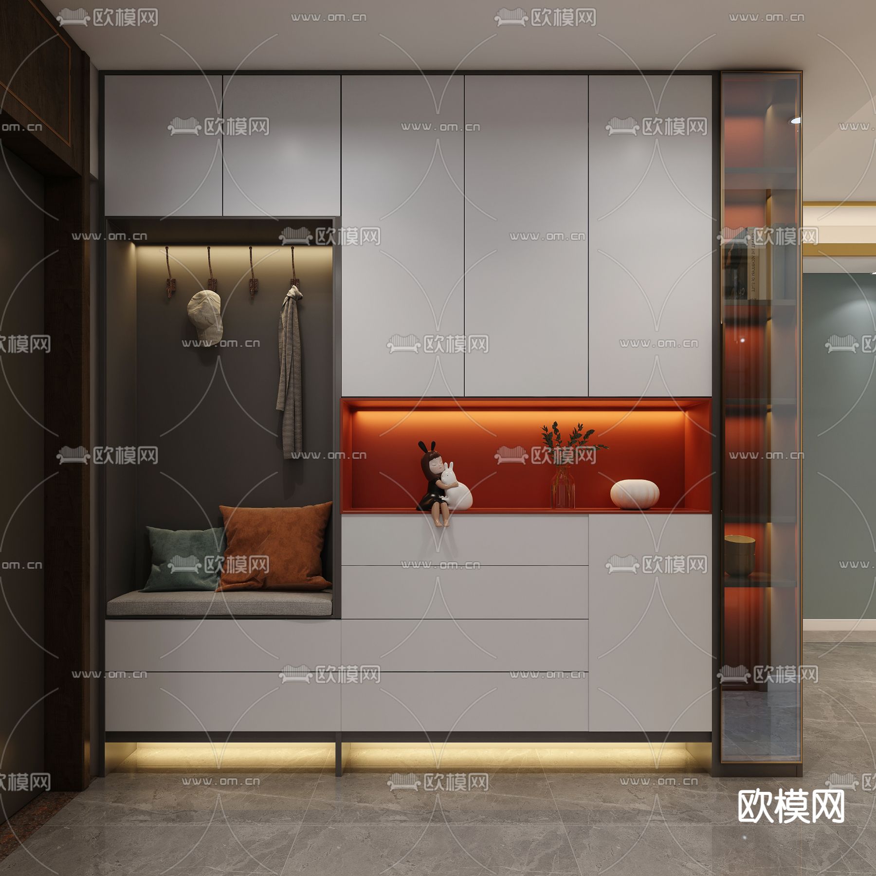 现代玄关鞋柜3d模型下载_ID11955481_3dmax免费模型-欧模网