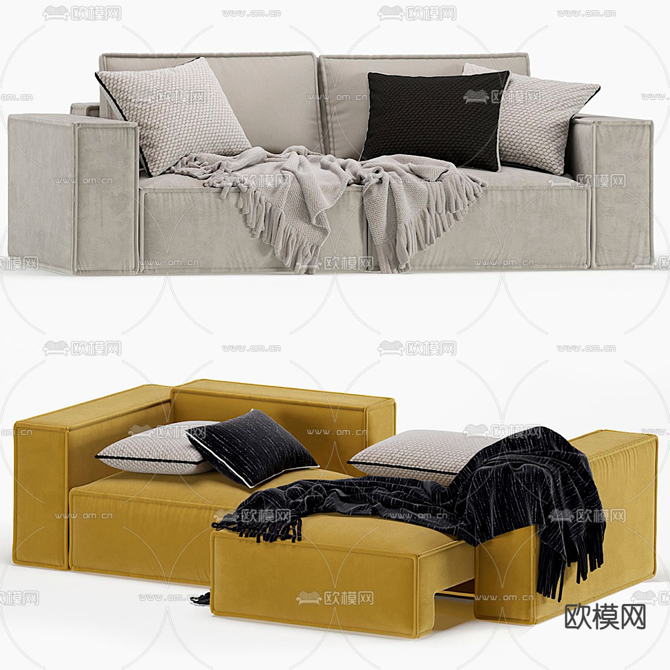 北欧可拉伸沙发床3d模型下载（渲染图1）