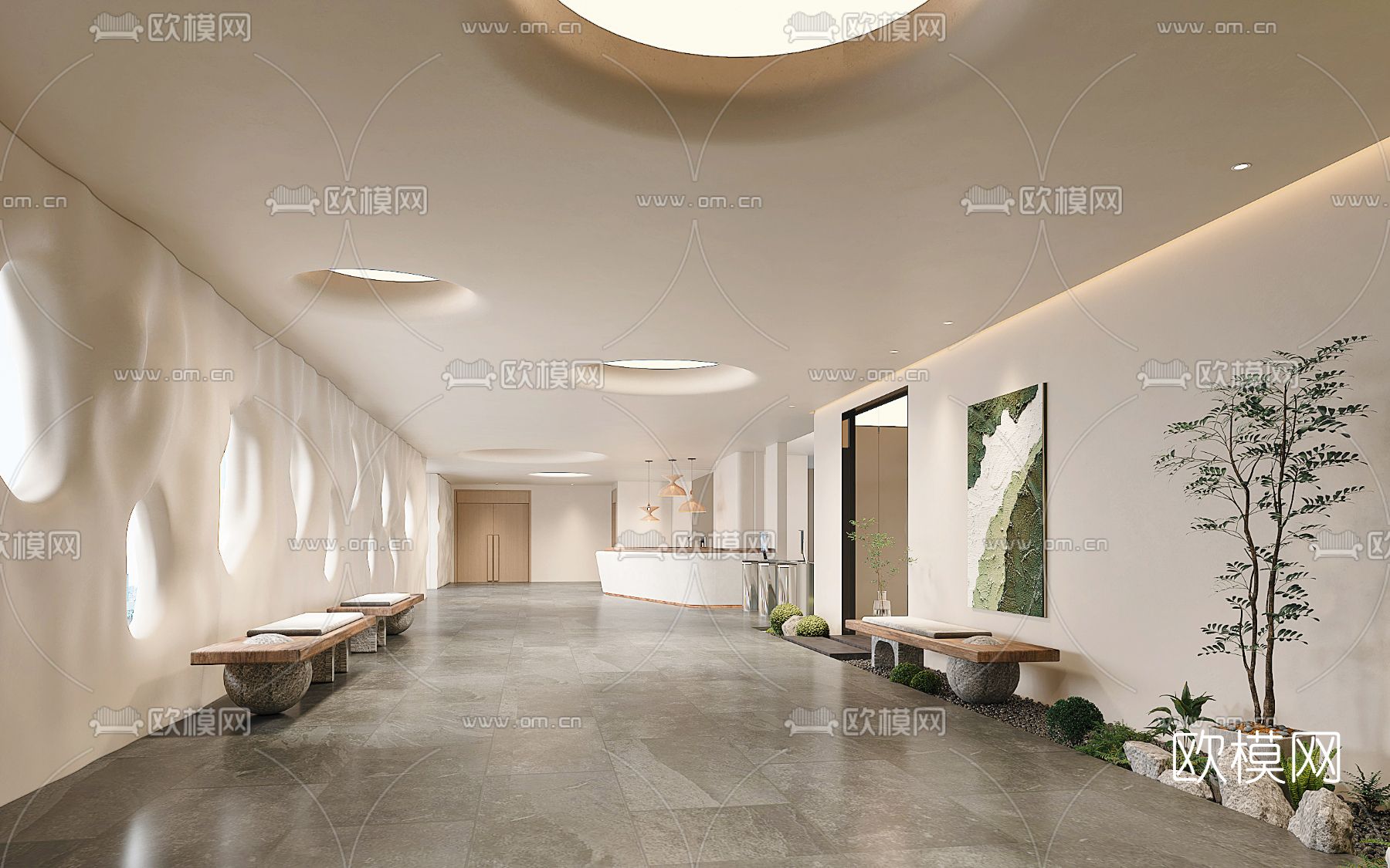侘寂酒店大堂前台3d模型