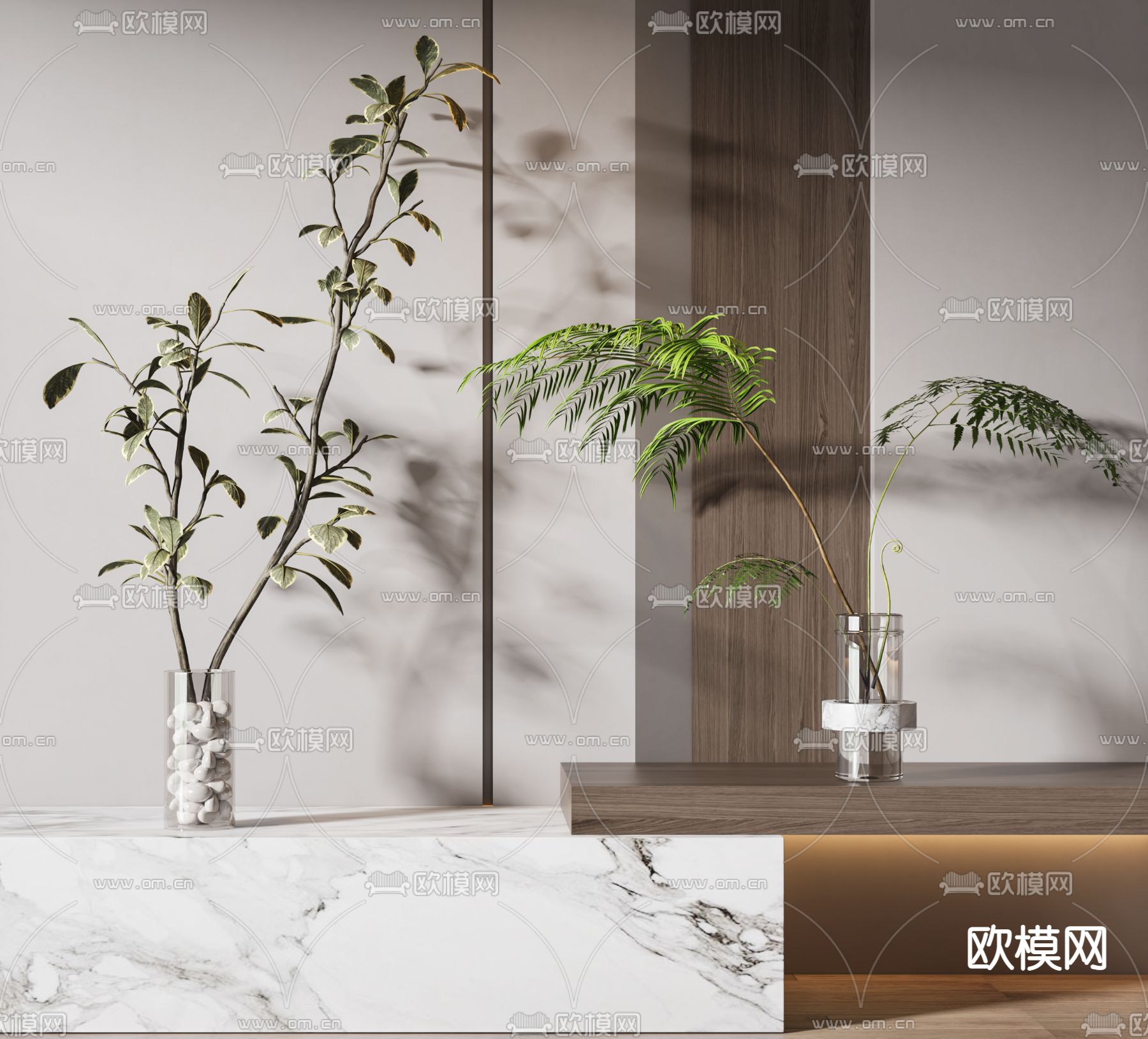 现代玻璃花瓶插花3d模型下载